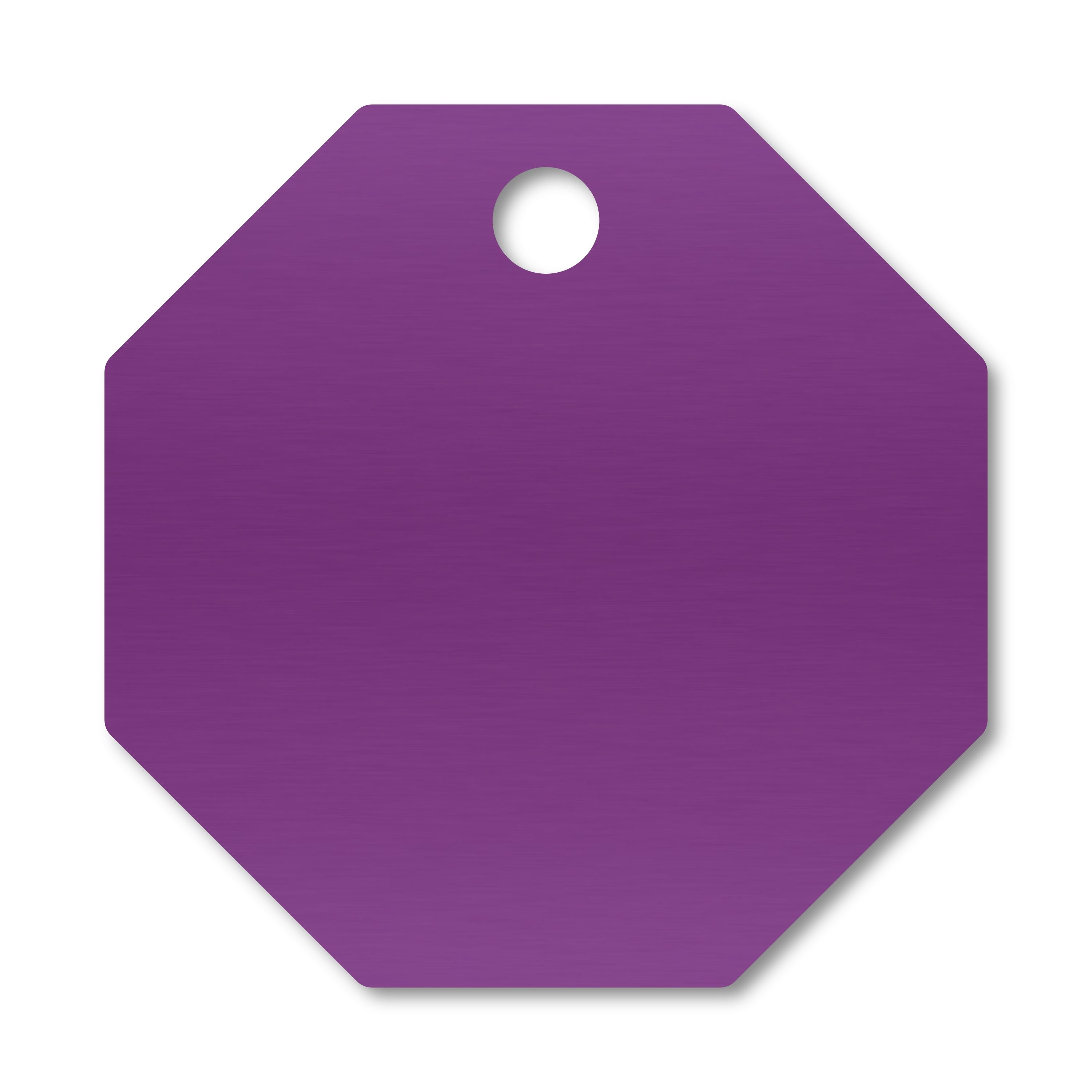 Anodized Aluminum Octagon Tags, 1-1/8" with 1/8" Hole, Laser Engraved Metal Tags Craftworks NW Purple 
