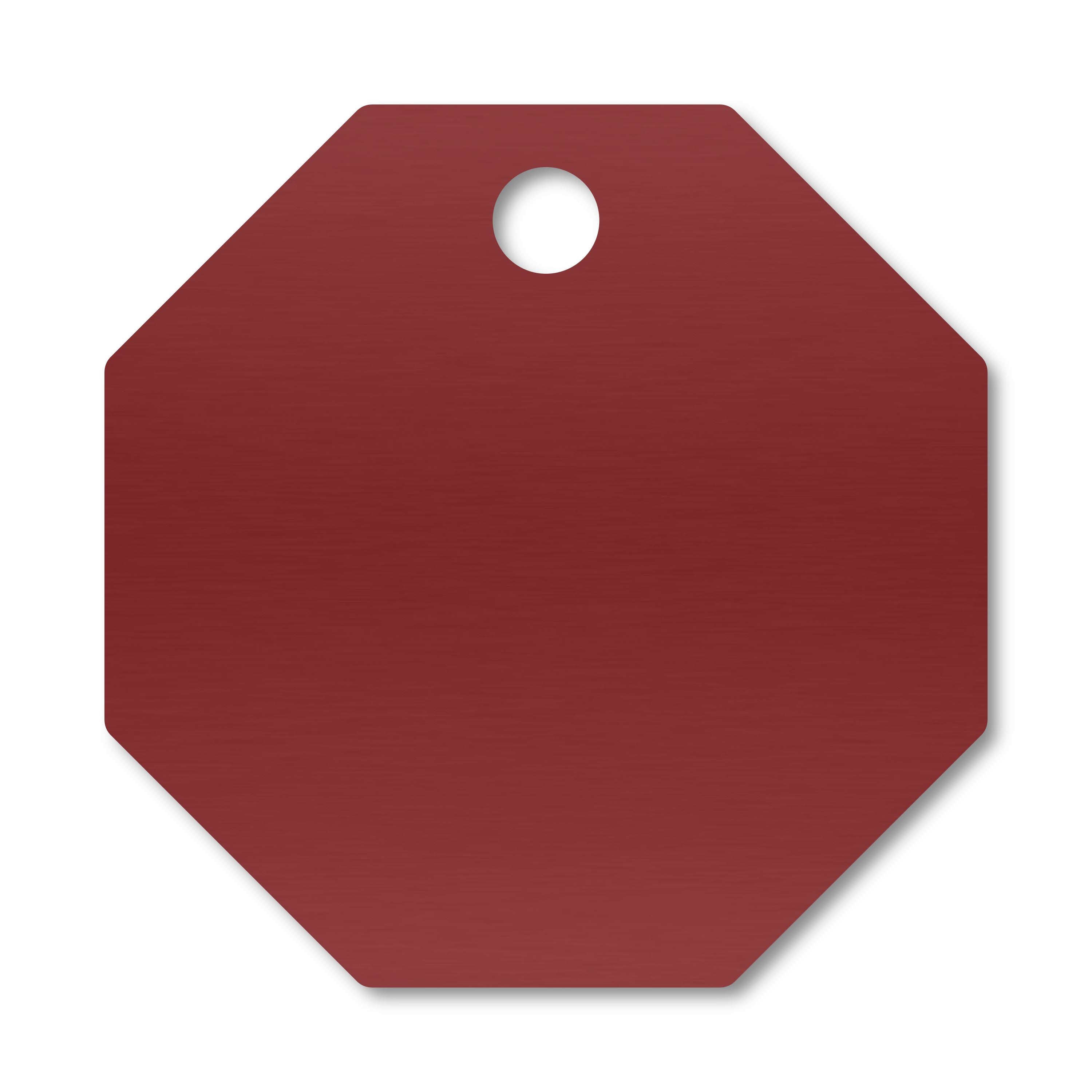 Anodized Aluminum Octagon Tags, 1-1/8" with 1/8" Hole, Laser Engraved Metal Tags Craftworks NW Red 