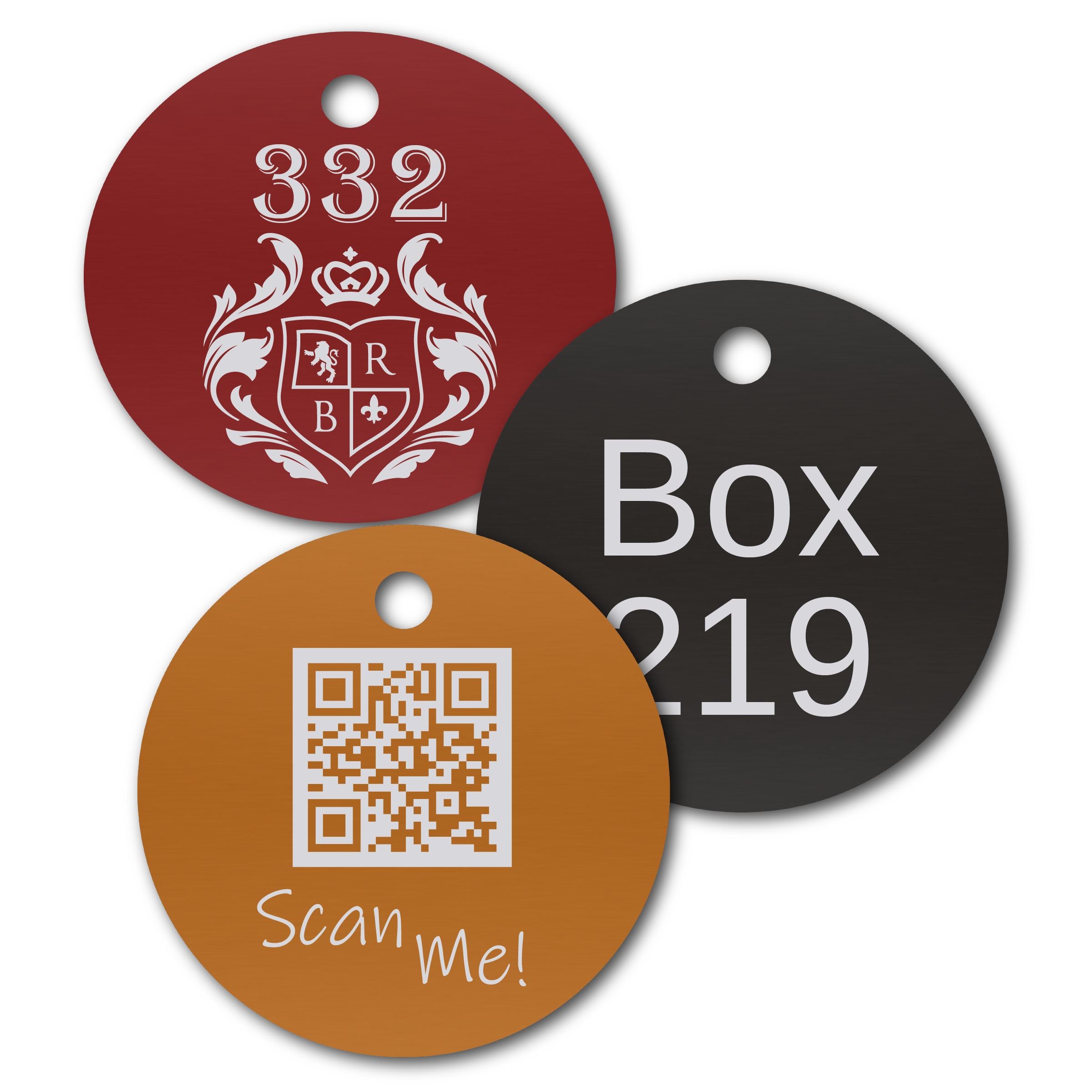 Anodized Aluminum Round Tags, 1-1/2" with 1/8" Hole, Laser Engraved Metal Tags Craftworks NW 