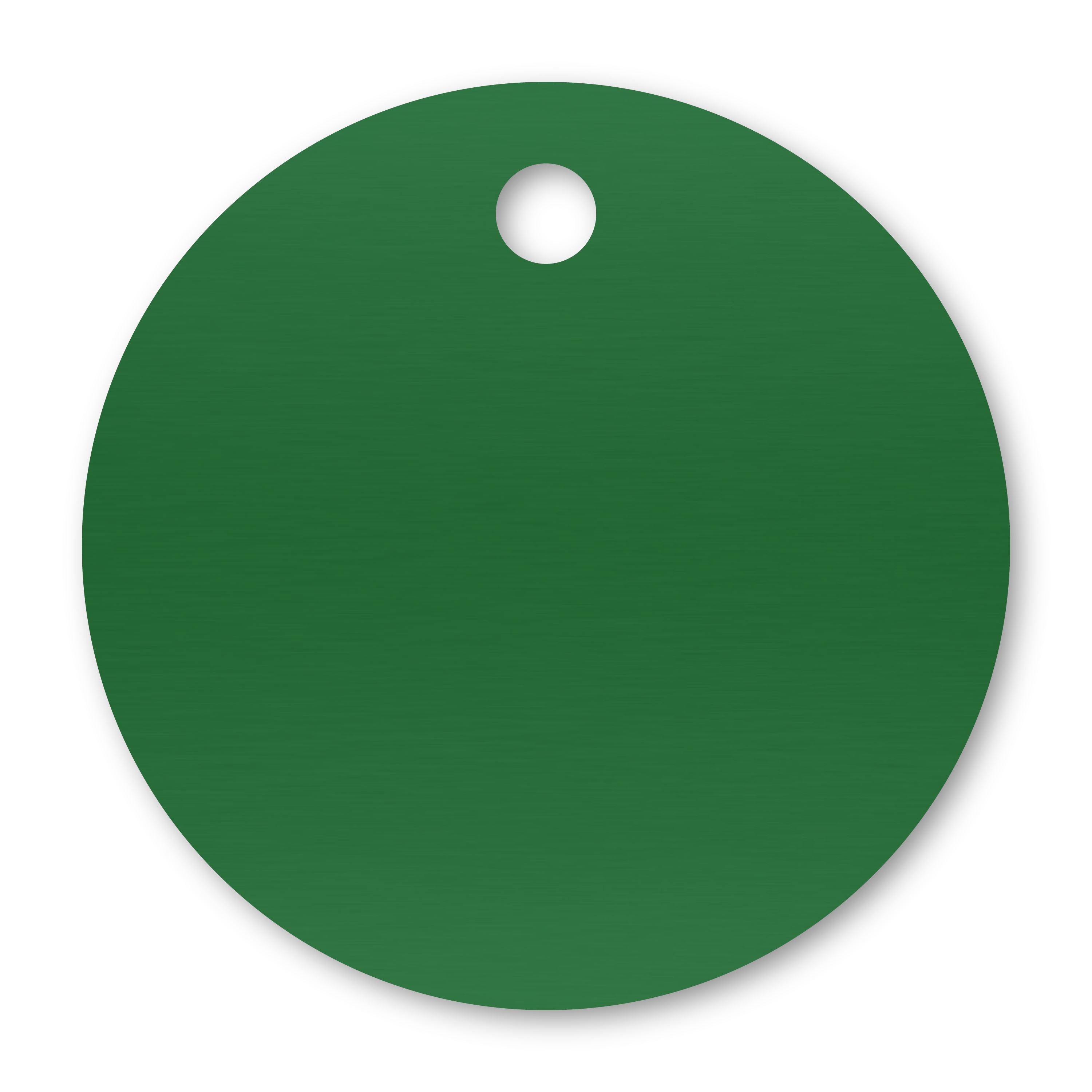 Anodized Aluminum Round Tags, 1-1/2" with 1/8" Hole, Laser Engraved Metal Tags Craftworks NW Green 