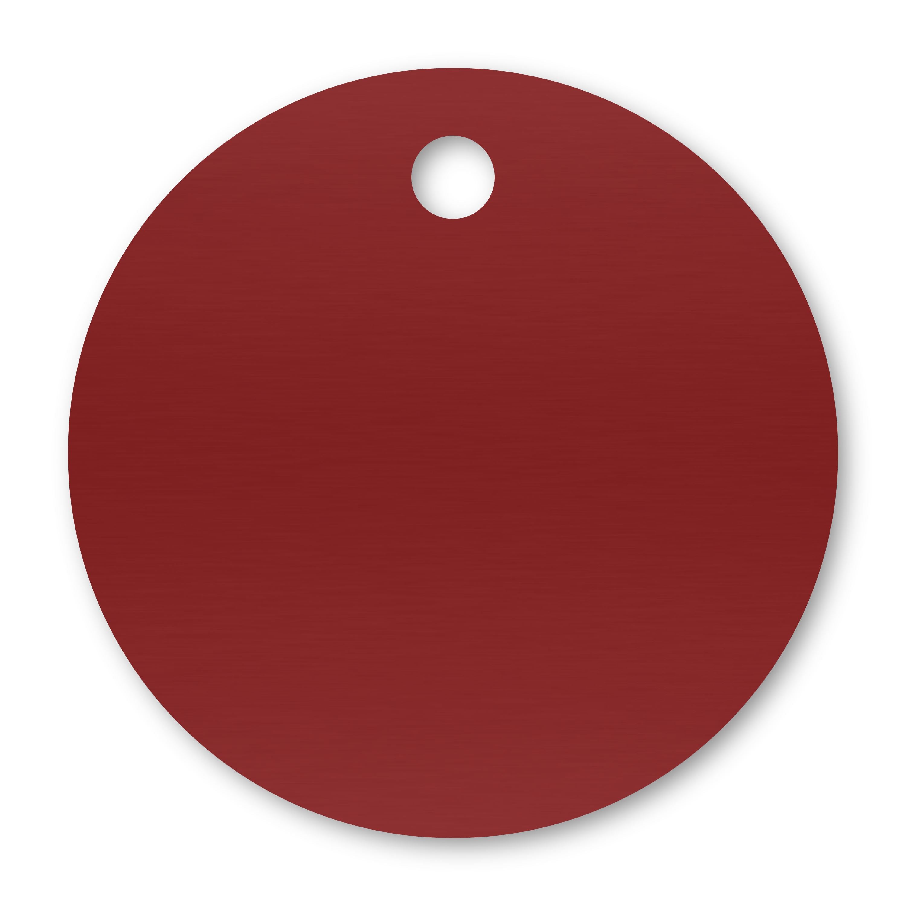 Anodized Aluminum Round Tags, 1-1/2" with 1/8" Hole, Laser Engraved Metal Tags Craftworks NW Red 