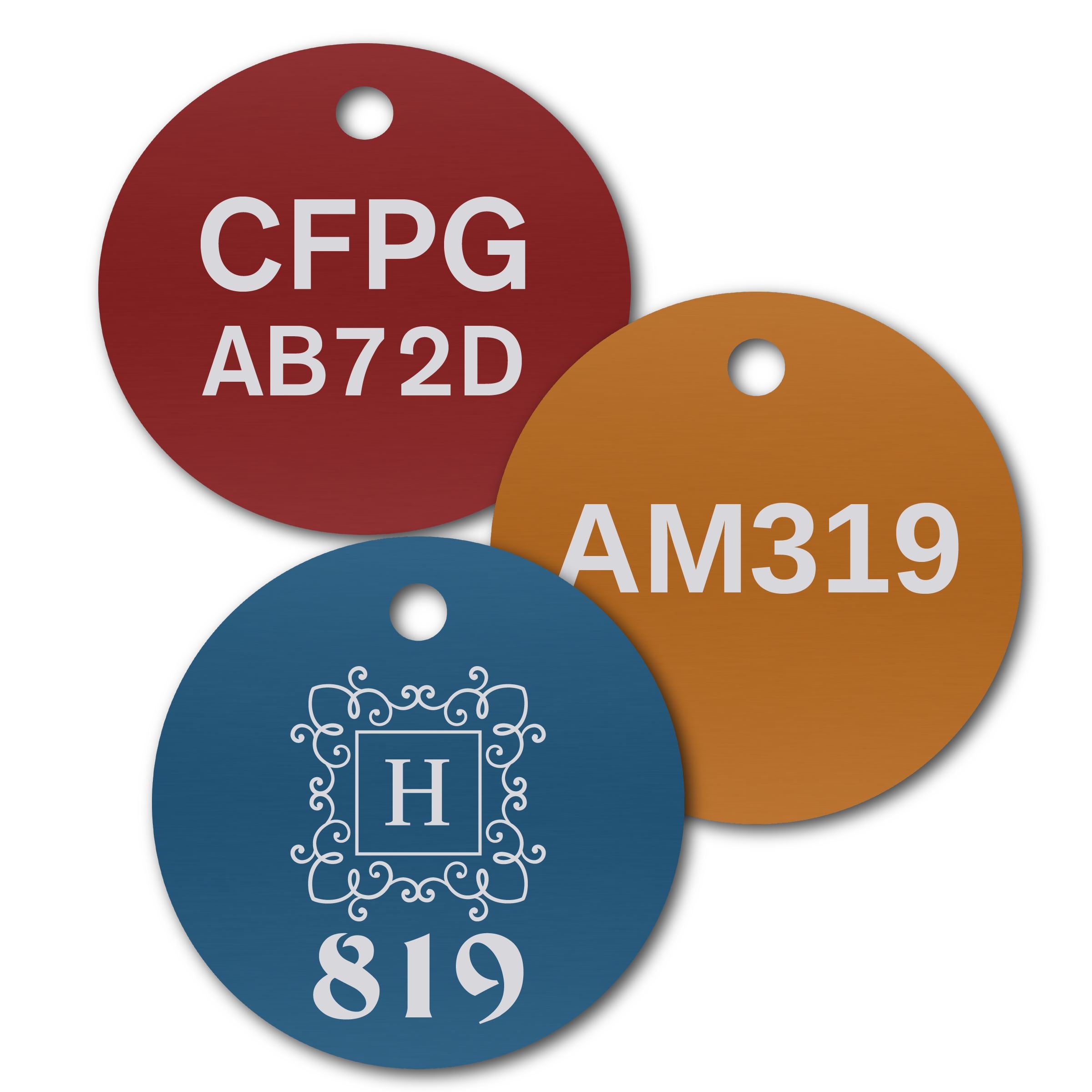 Anodized Aluminum Round Tags, 1-1/4" with 1/8" Hole, Laser Engraved Metal Tags Craftworks NW 