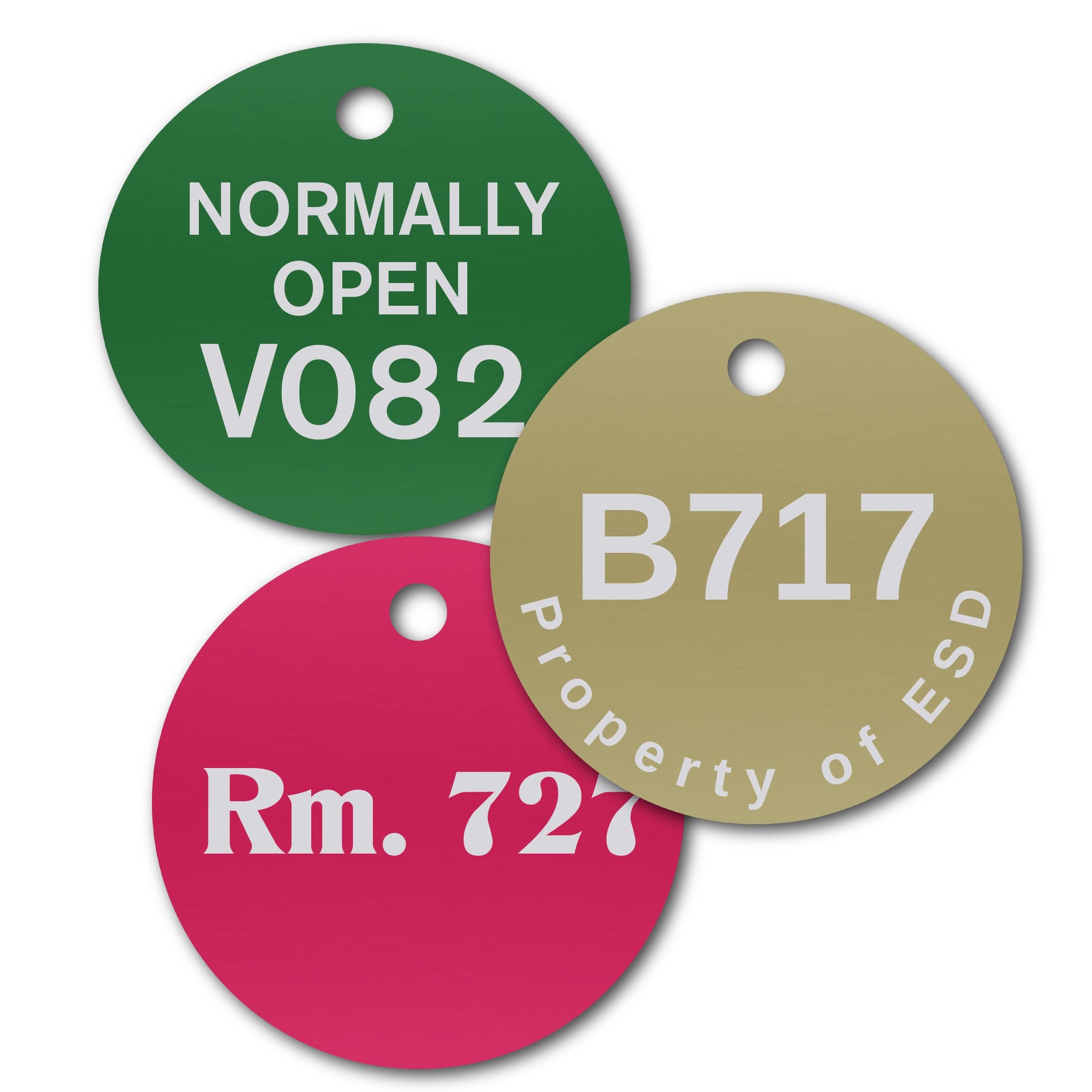 Anodized Aluminum Round Tags, 1-1/8" with 1/8" Hole, Laser Engraved Metal Tags Craftworks NW 
