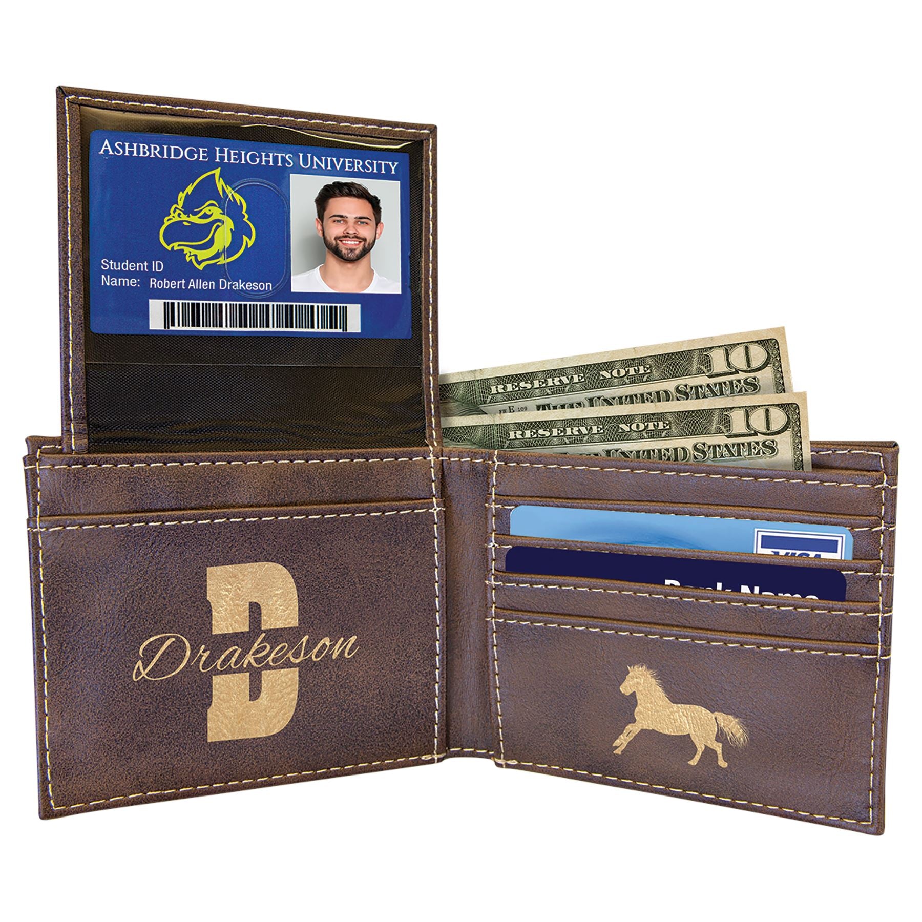 Bifold Wallet w/Flip ID Display, Laserable Leatherette, Laser Engraved Wallets Craftworks NW 