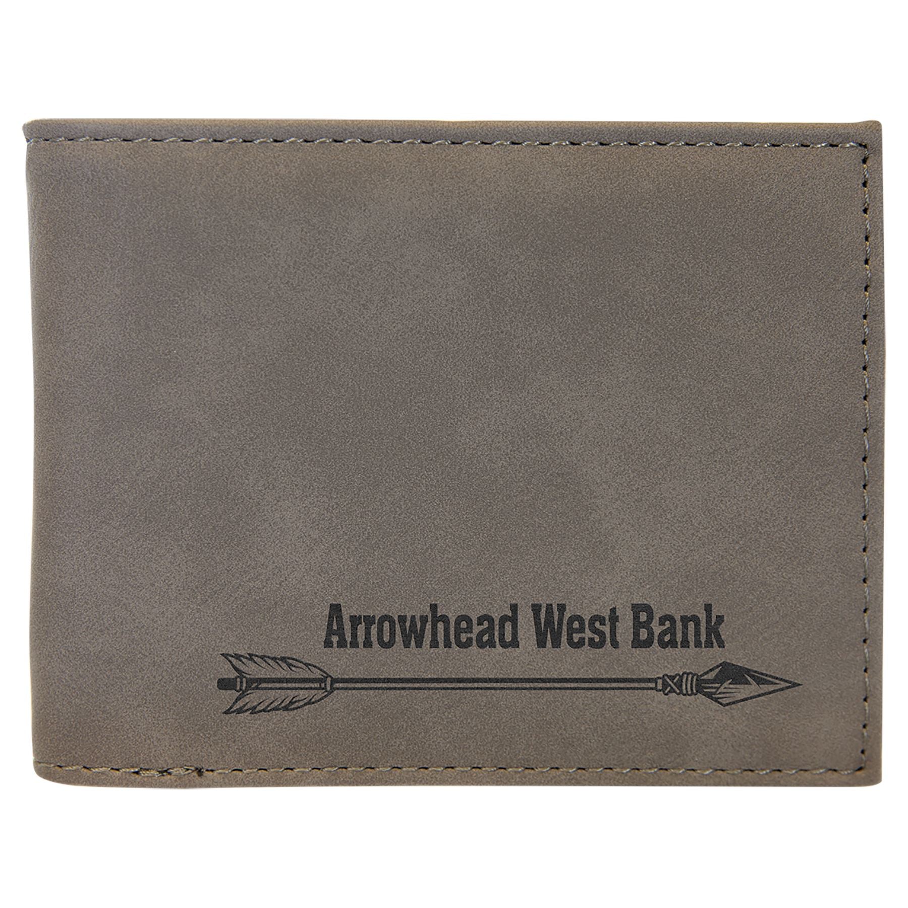 Bifold Wallet w/Flip ID Display, Laserable Leatherette, Laser Engraved Wallets Craftworks NW Gray/Black Front Only Small