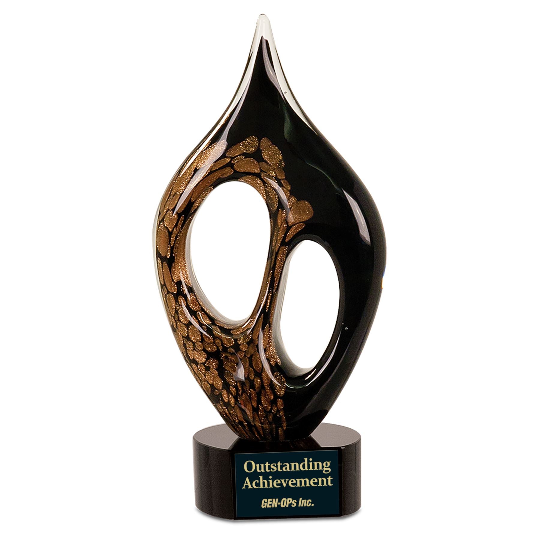 Black & Gold Coral Art Glass, 10 1/4" Art Glass Award, Laser Engraved Art Glass Craftworks NW 