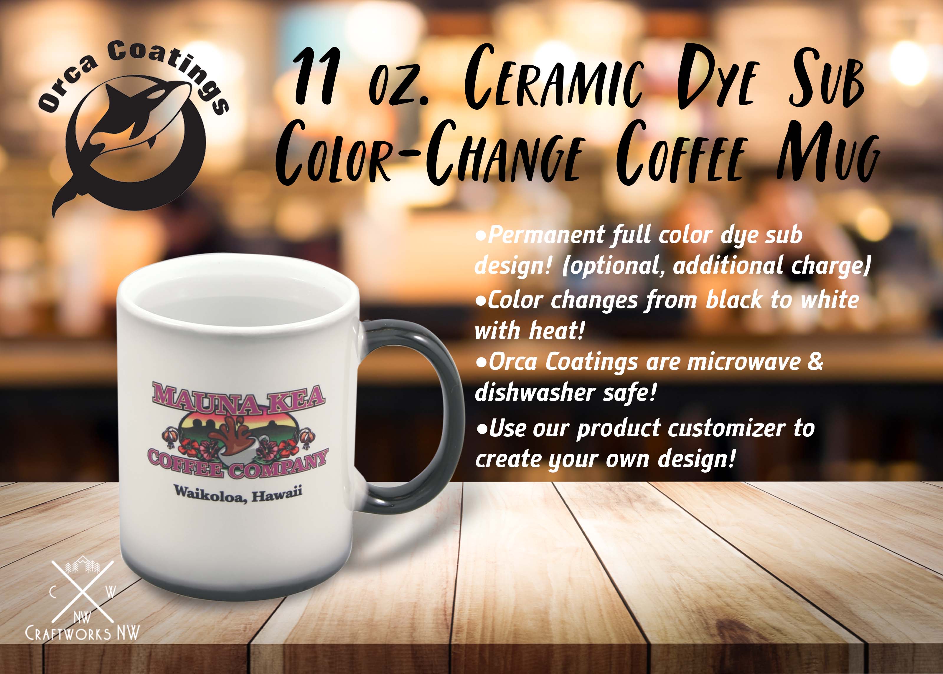 Black/White Color Changing Ceramic Mug 11 oz. Sublimatable Ceramic Mug Craftworks NW 