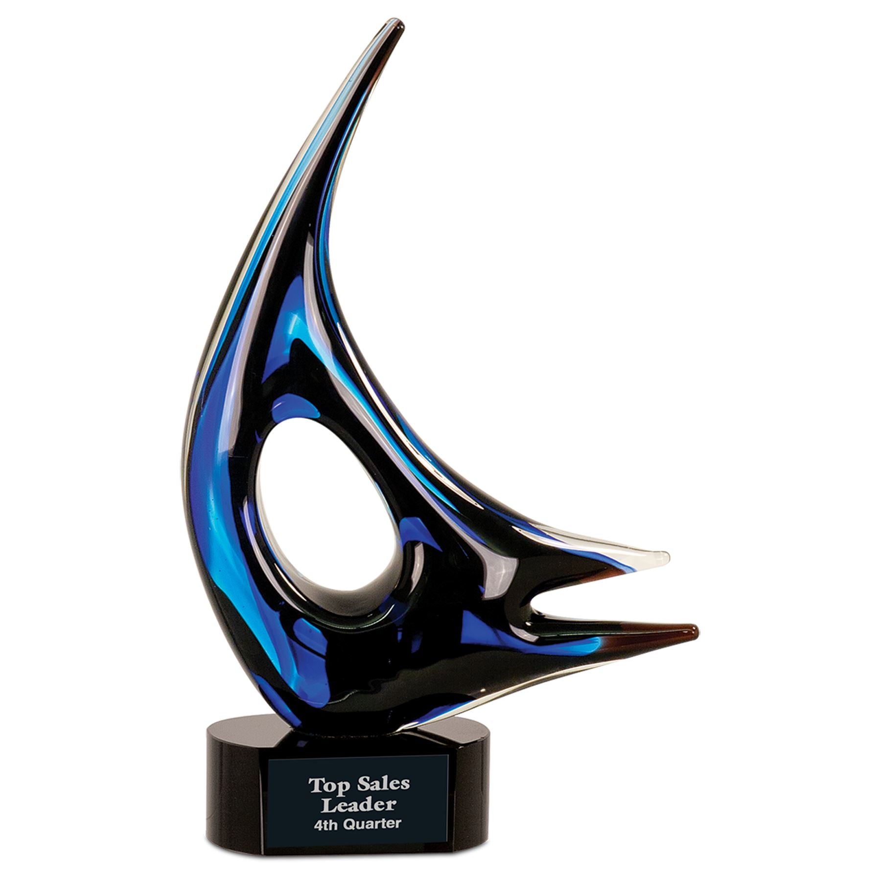 Blue Sail Art Glass, 14 1/4" Art Glass Award, Laser Engraved Art Glass Craftworks NW 