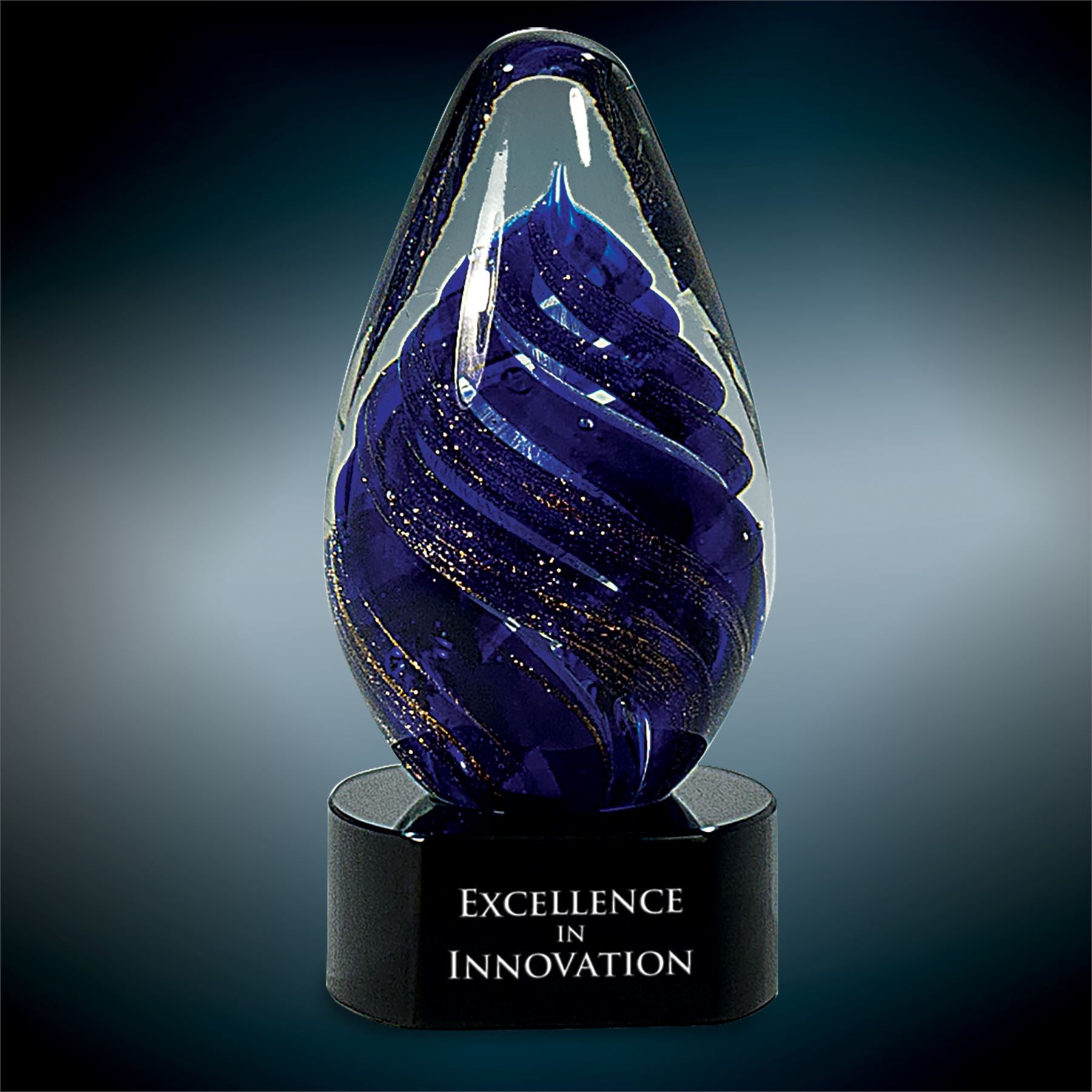 Blue Tear, 6-1/2" Art Glass Award, Laser Engraved Art Glass Craftworks NW 