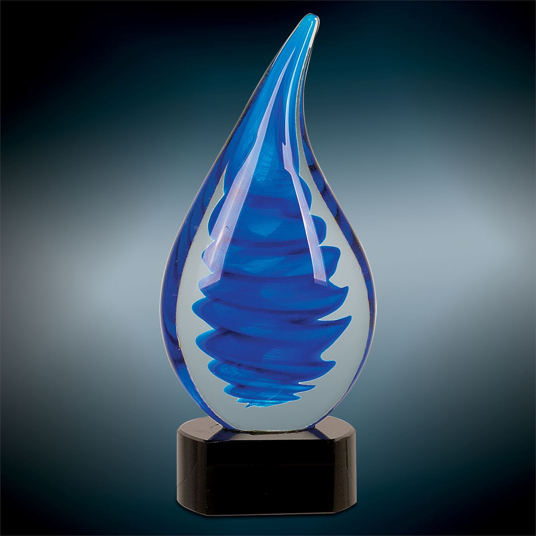 Blue Twist Raindrop, 10 1/4" Art Glass Award, Laser Engraved Art Glass Craftworks NW 