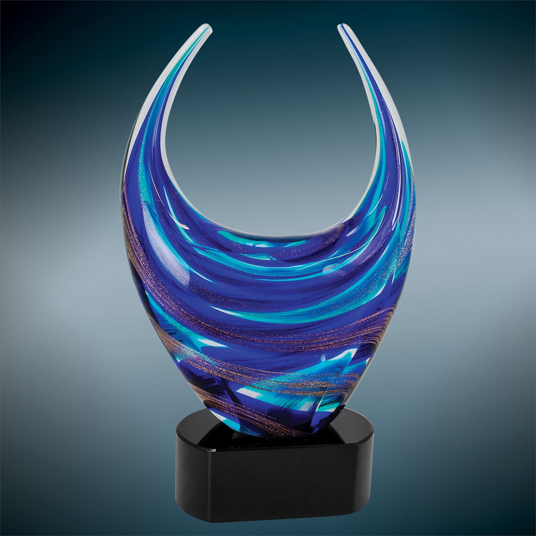 Blue/Gold Dual Rising, 12" Art Glass Award, Laser Engraved Art Glass Craftworks NW 