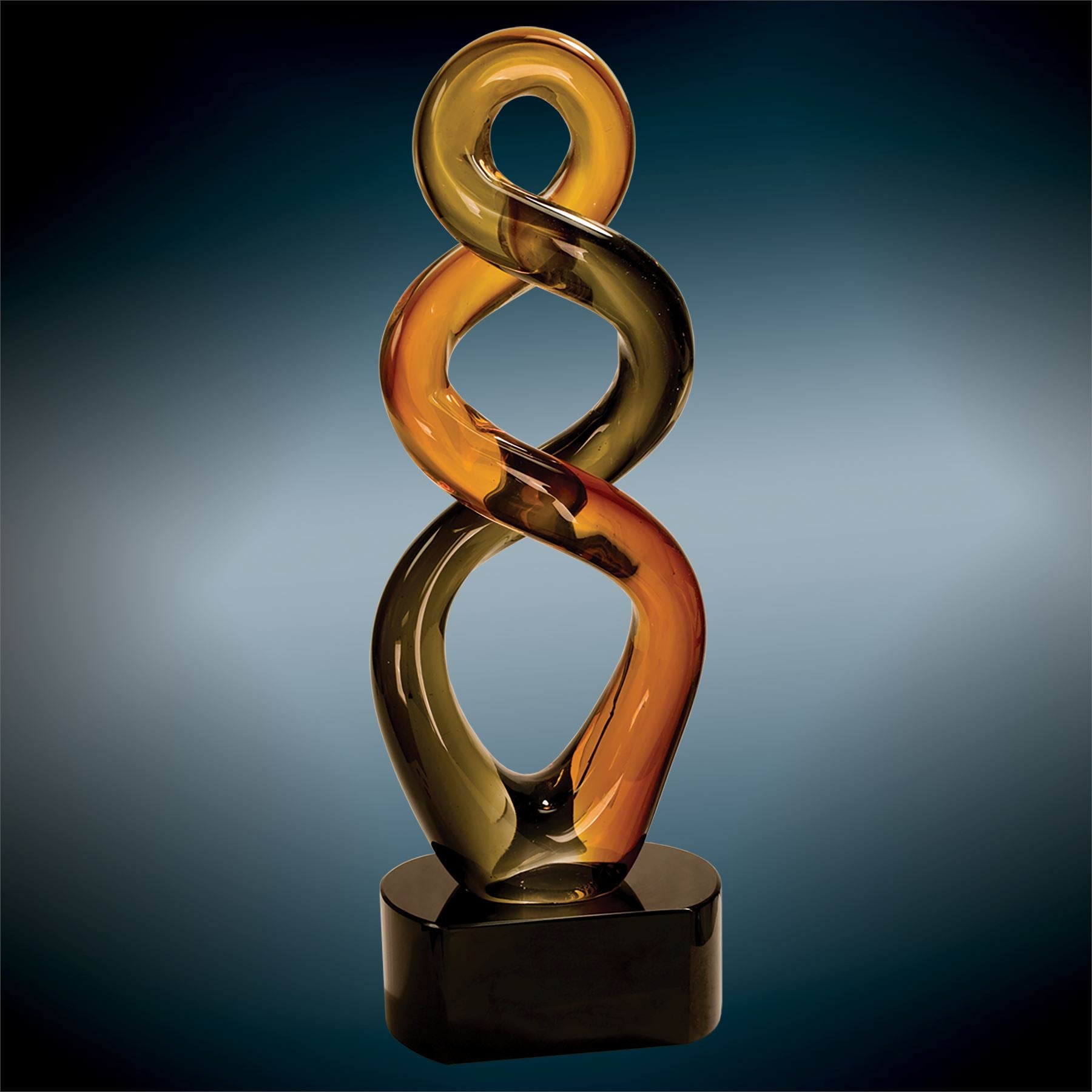 Brown Twist, 13-1/2" Art Glass Award, Laser Engraved Art Glass Craftworks NW 