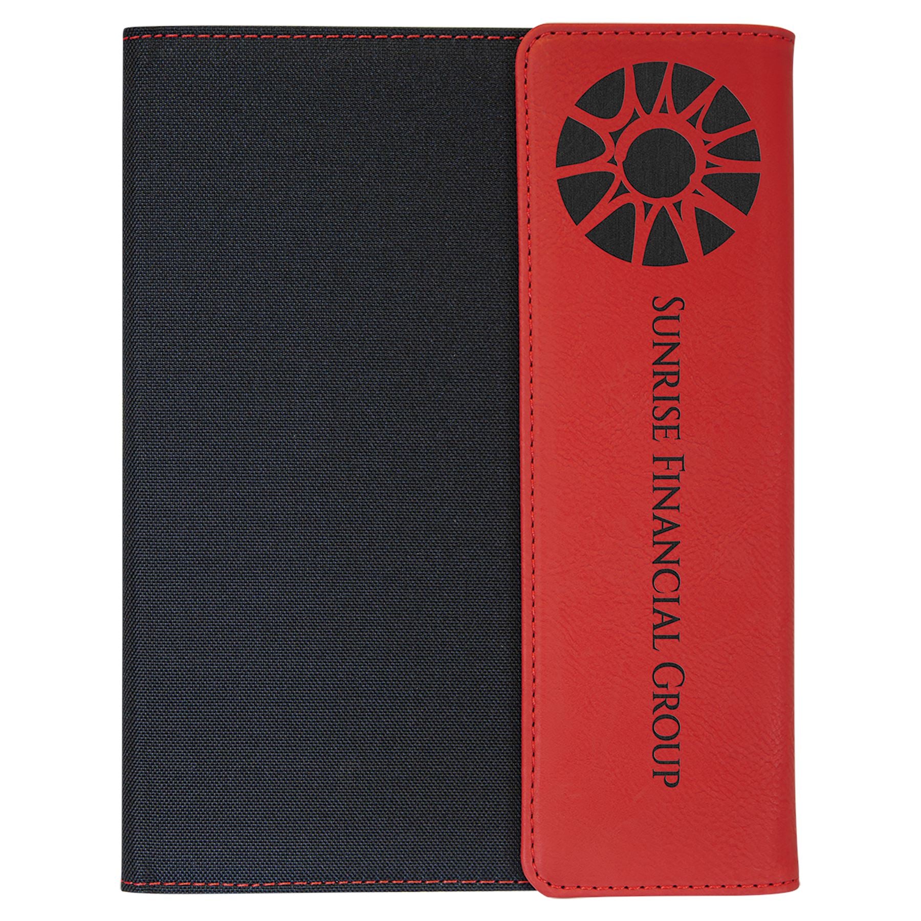 Canvas & Laserable Leatherette Portfolio/Padfolio w/Notepad, 7" x 9", Laser Engraved Portfolio Craftworks NW Black Canvas w/Red/Black Interior Only Small