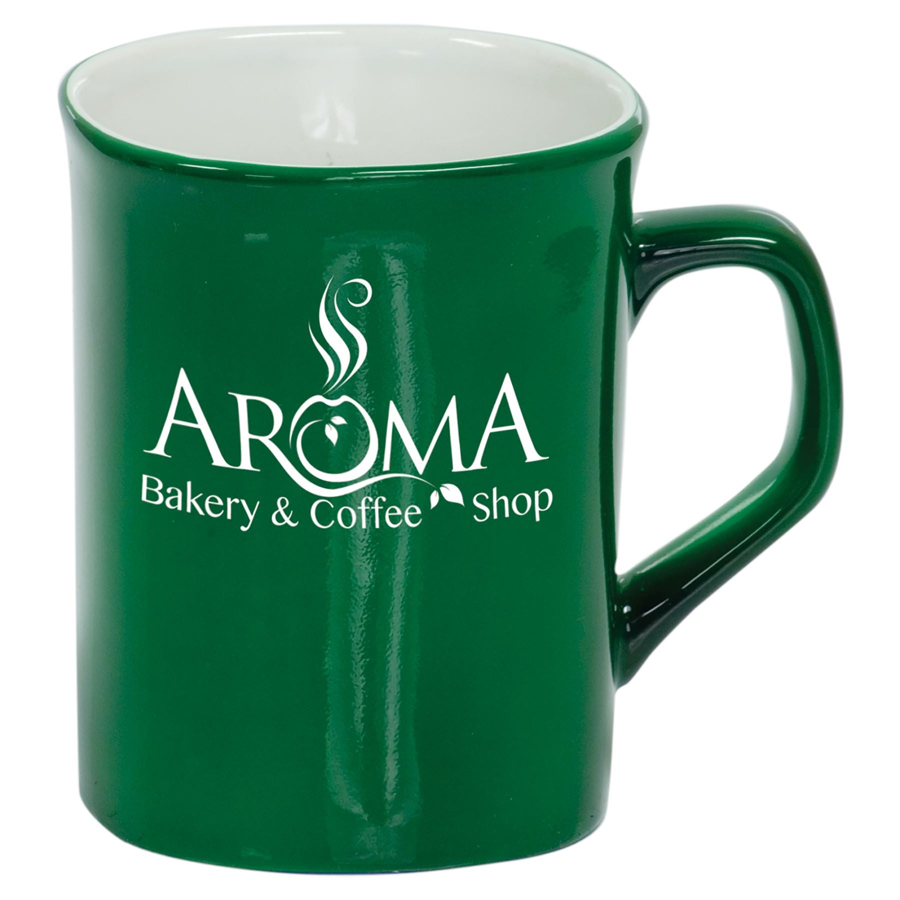 Ceramic Rounded Corner Coffee Mug 10oz, Laser Engraved Craftworks NW Green/White 1-Side 