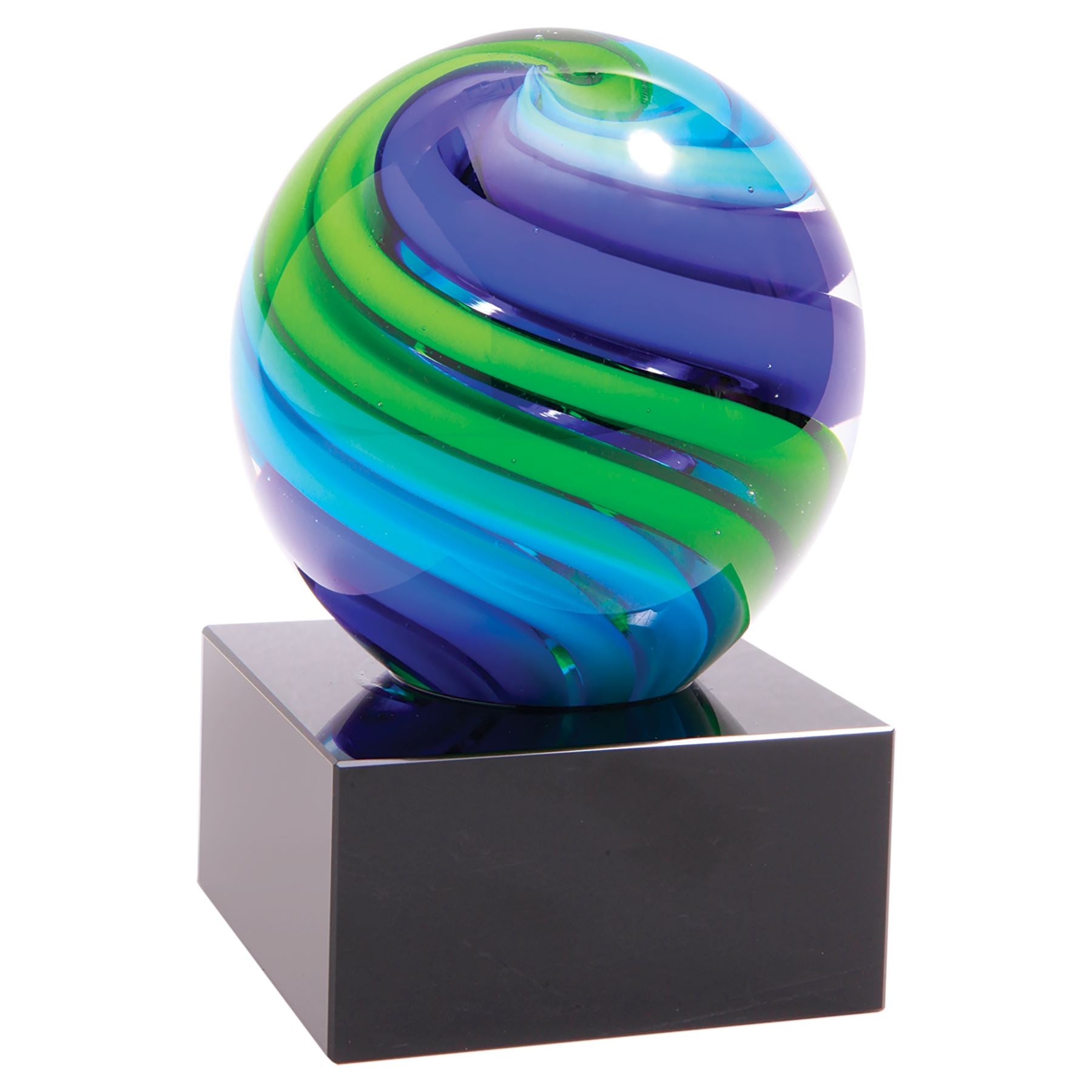 Copy of Two-Tone Blue & Green Sphere, 5" Art Glass Award, Laser Engraved Art Glass Craftworks NW 