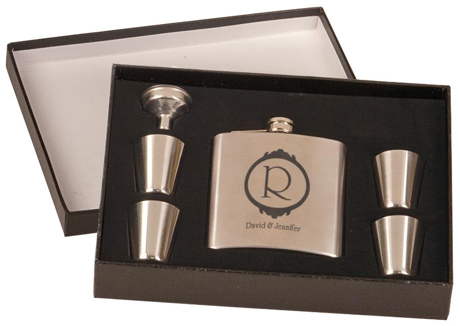 Customizable 6oz Flask with Presentation Box Gift Set - Craftworks NW, LLC