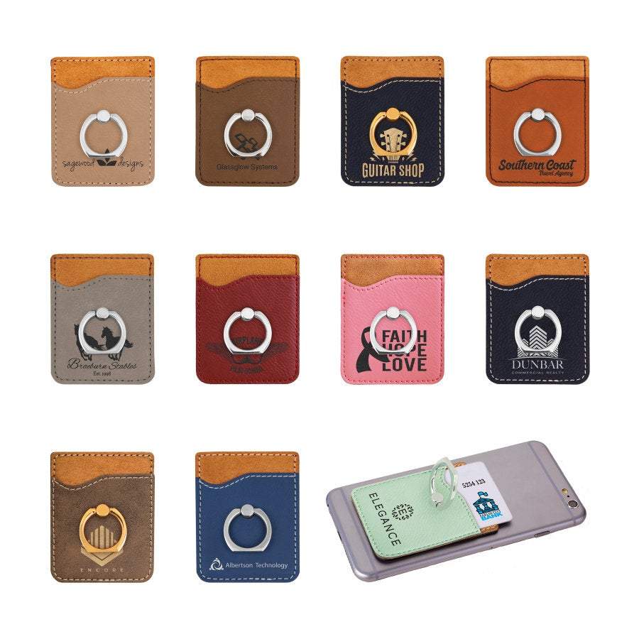 Cell Phone Wallet w/Finger Ring, Laserable Leatherette - Craftworks NW, LLC