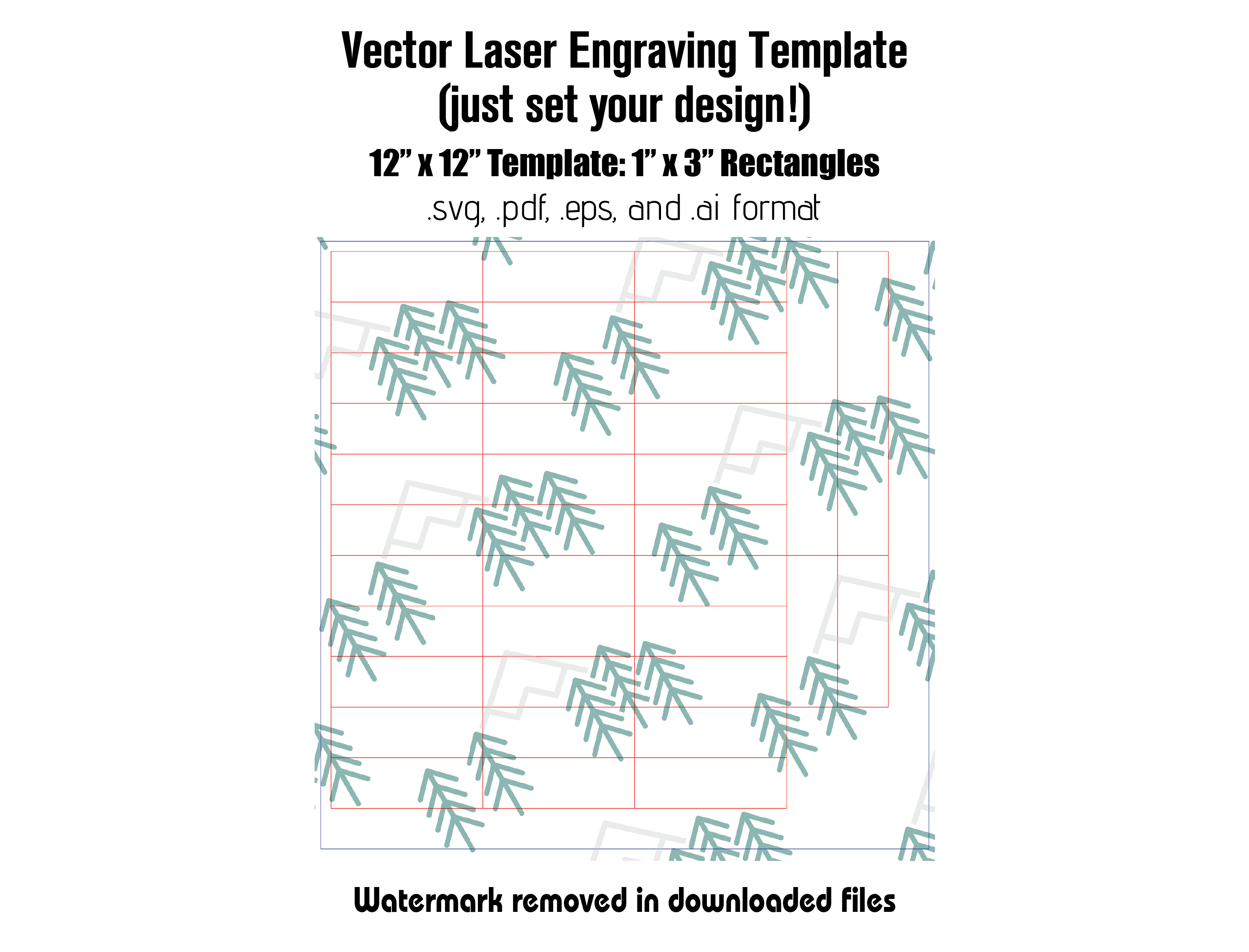 Digital Laser Cutting Template: 1" x 3" Rectangles - 12" x 12" Sheet Size Digital Laser Engraving Files Craftworks NW 