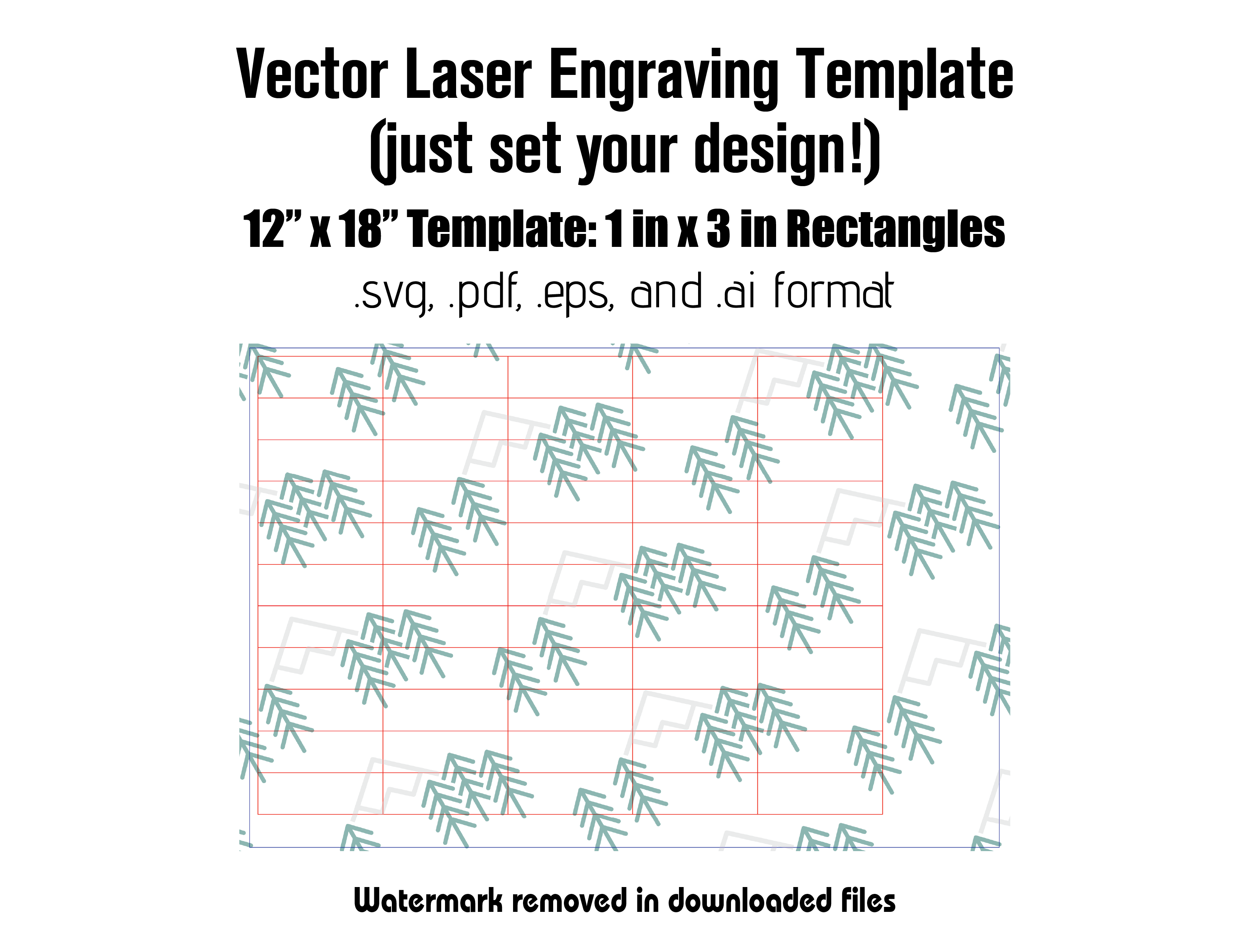 Digital Laser Cutting Template: 1" x 3" Rectangles - 12" x 18" Sheet Size Digital Laser Engraving Files Craftworks NW 
