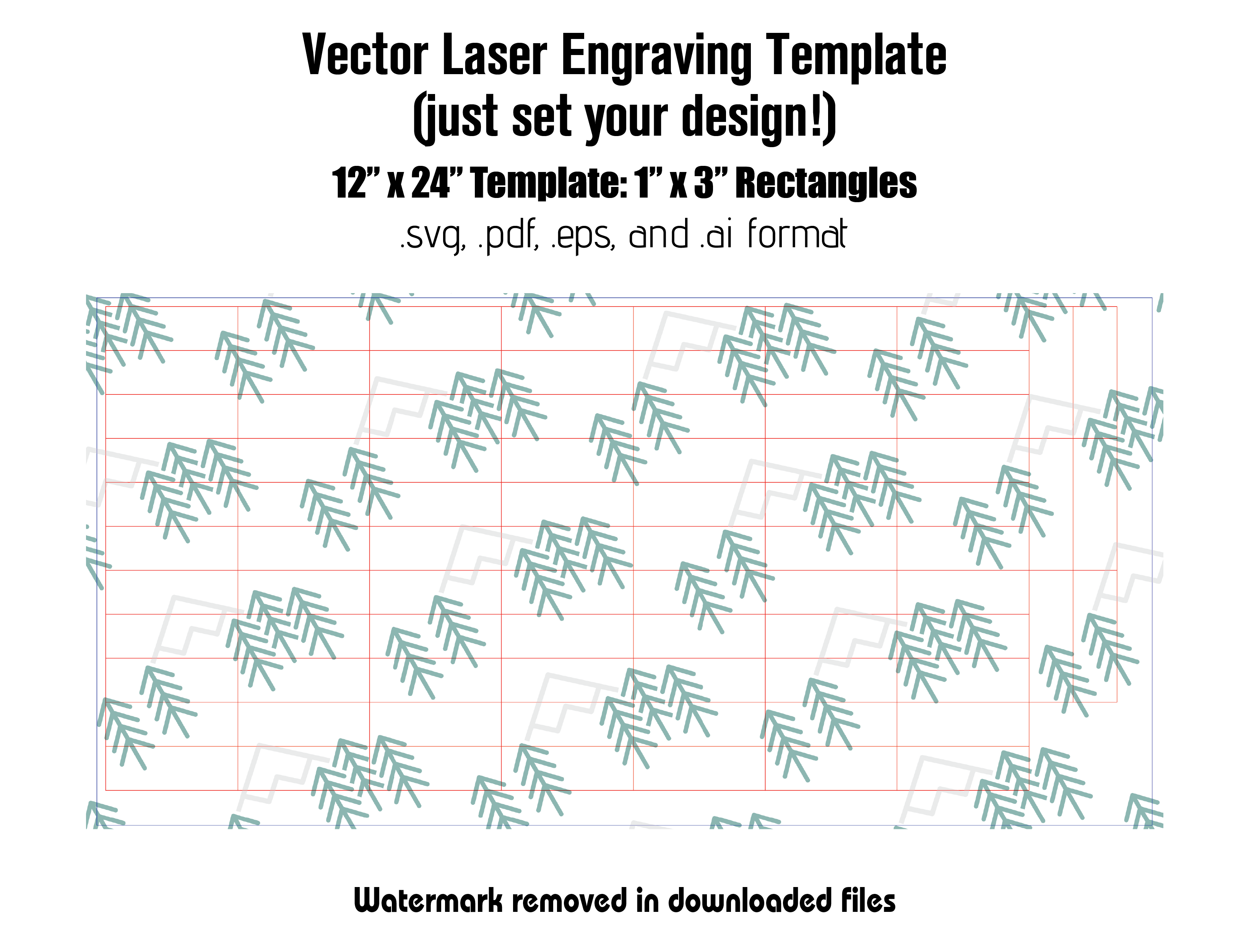 Digital Laser Cutting Template: 1" x 3" Rectangles - 12" x 24" Sheet Size Digital Laser Engraving Files Craftworks NW 