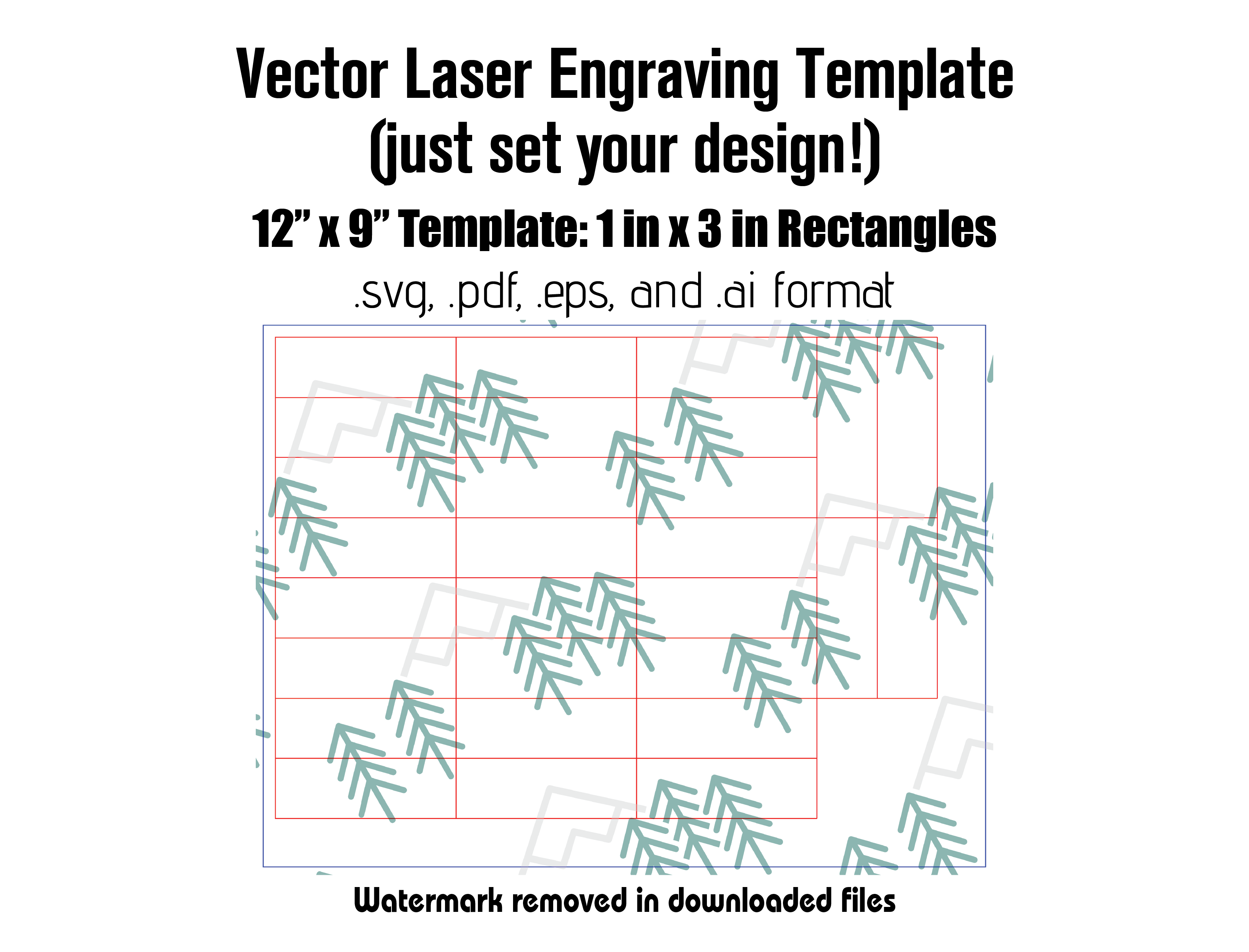 Digital Laser Cutting Template: 1" x 3" Rectangles - 12" x 9" Sheet Size Digital Laser Engraving Files Craftworks NW 