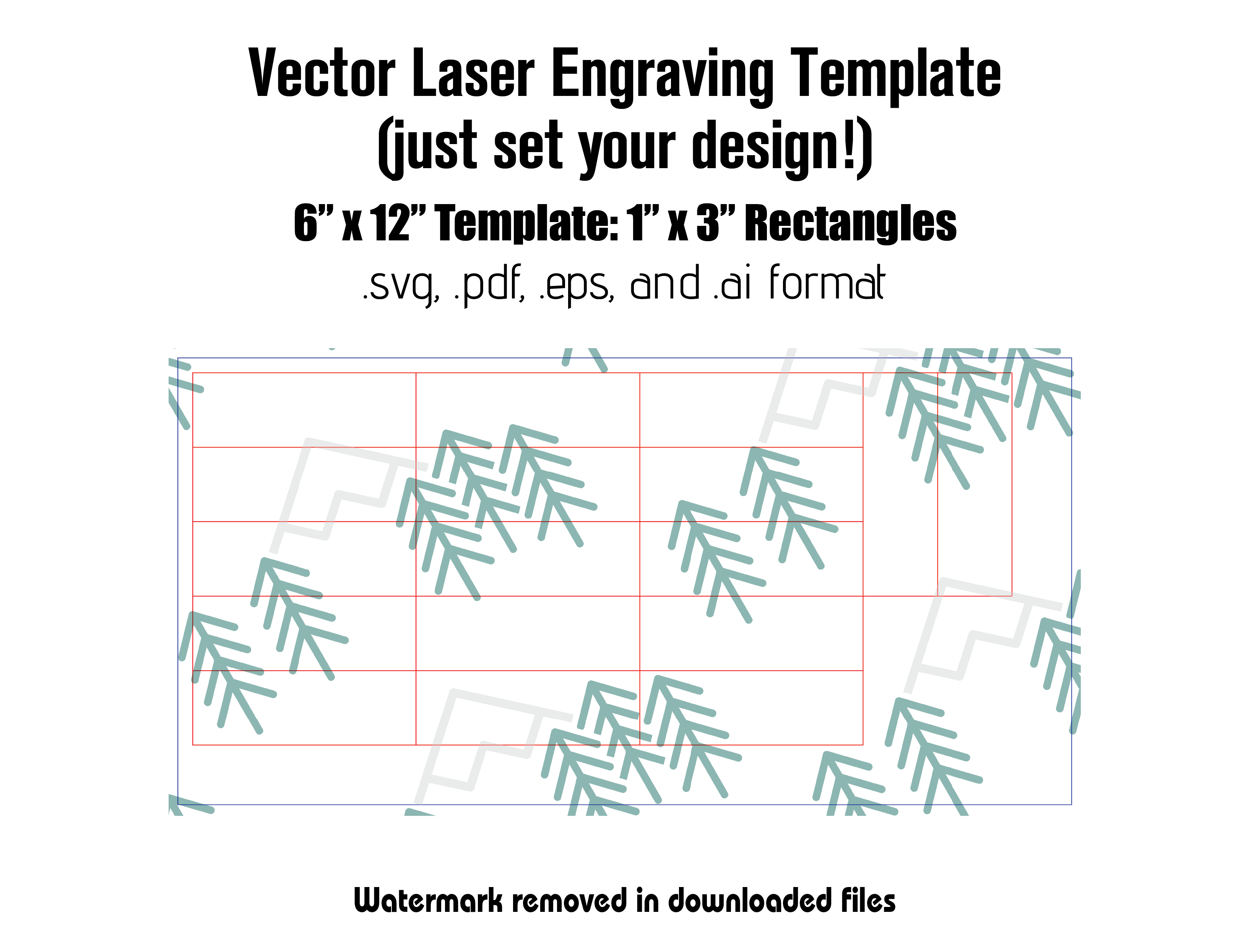 Digital Laser Cutting Template: 1" x 3" Rectangles - 6" x 12" Sheet Size Digital Laser Engraving Files Craftworks NW 