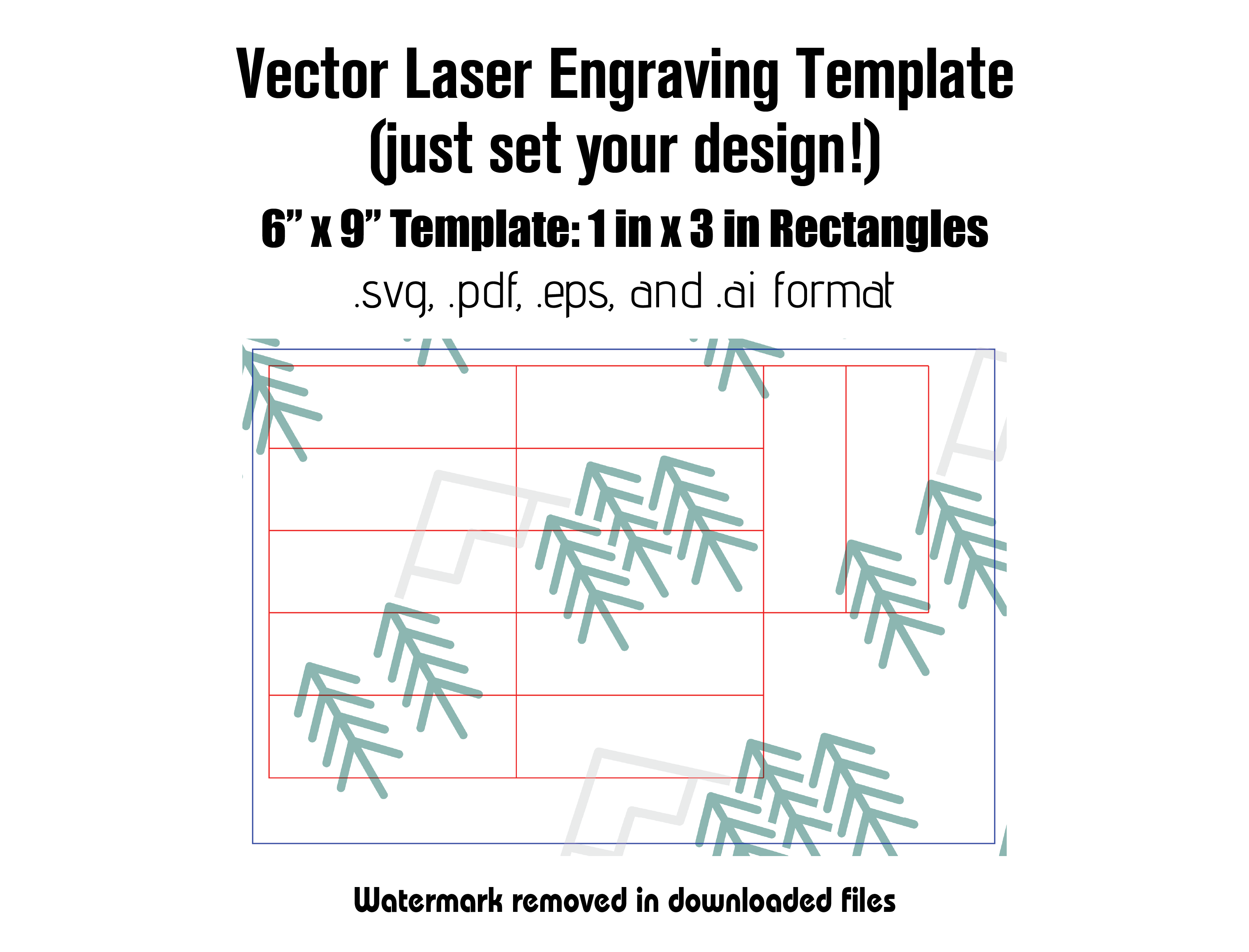 Digital Laser Cutting Template: 1" x 3" Rectangles - 6" x 9" Sheet Size Digital Laser Engraving Files Craftworks NW 