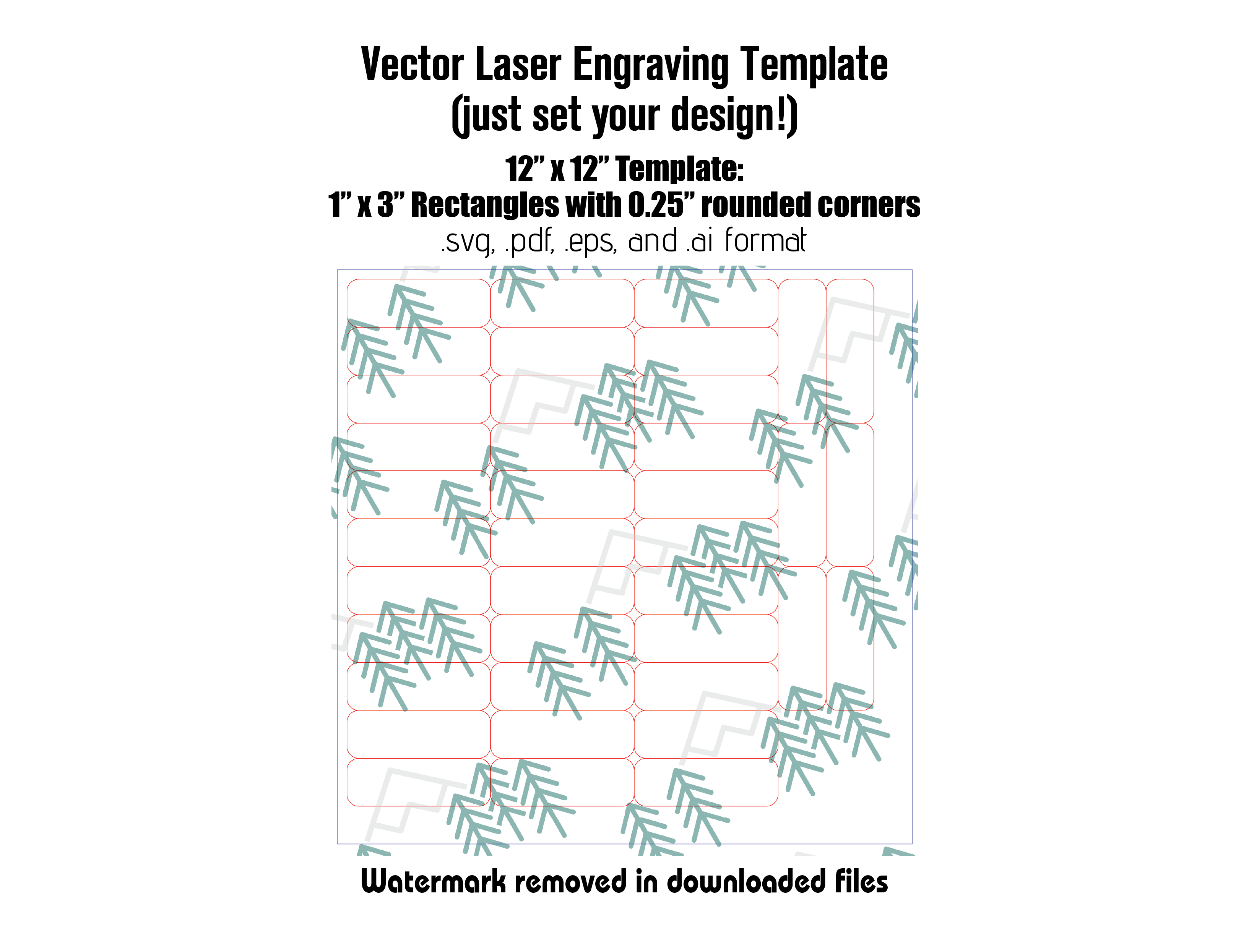 Digital Laser Cutting Template: 1" x 3" Rectangles w/Rounded Corners - 12" x 12" Sheet Size Digital Laser Engraving Files Craftworks NW 