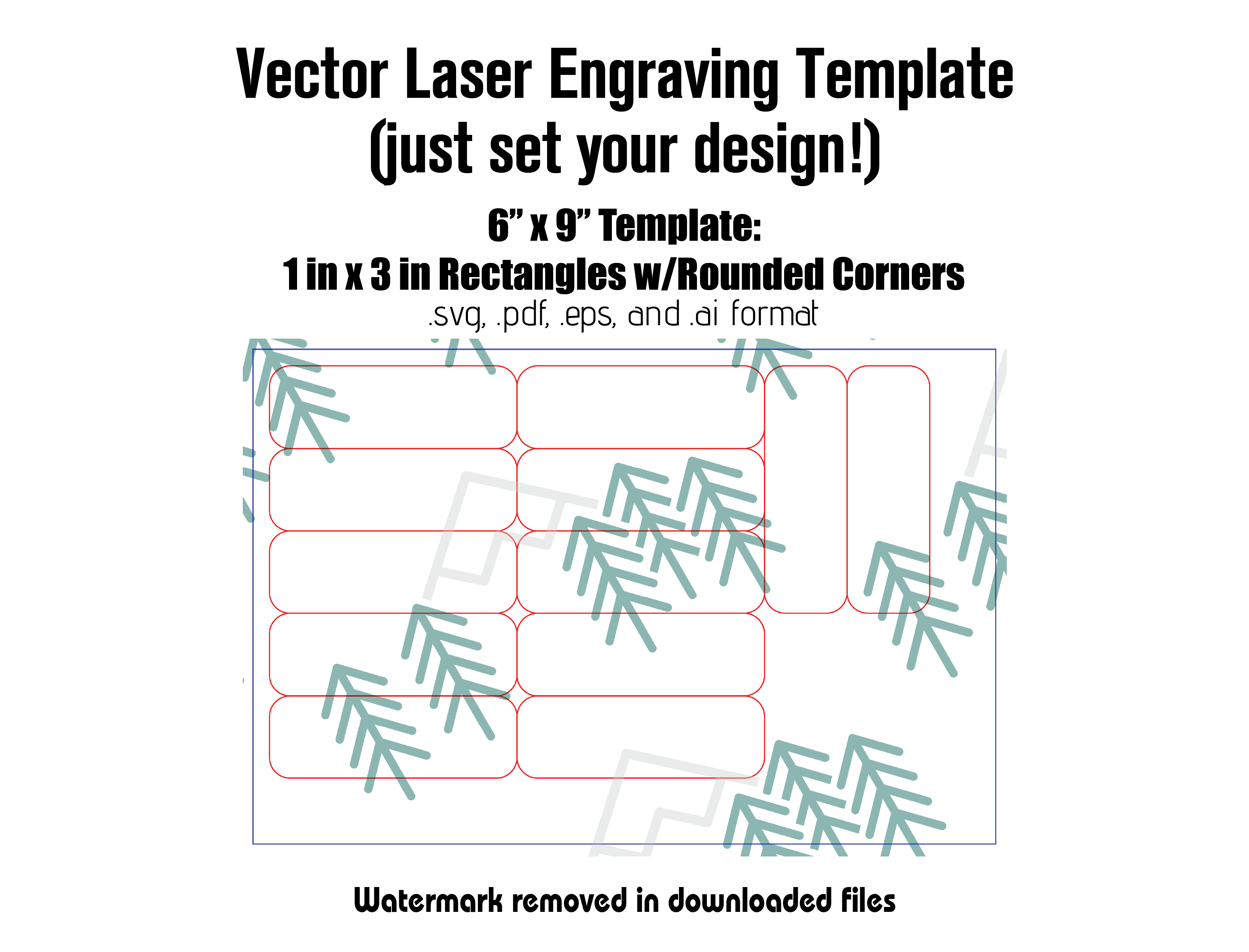 Digital Laser Cutting Template: 1" x 3" Rectangles w/Rounded Corners - 6" x 9" Sheet Size Digital Laser Engraving Files Craftworks NW 