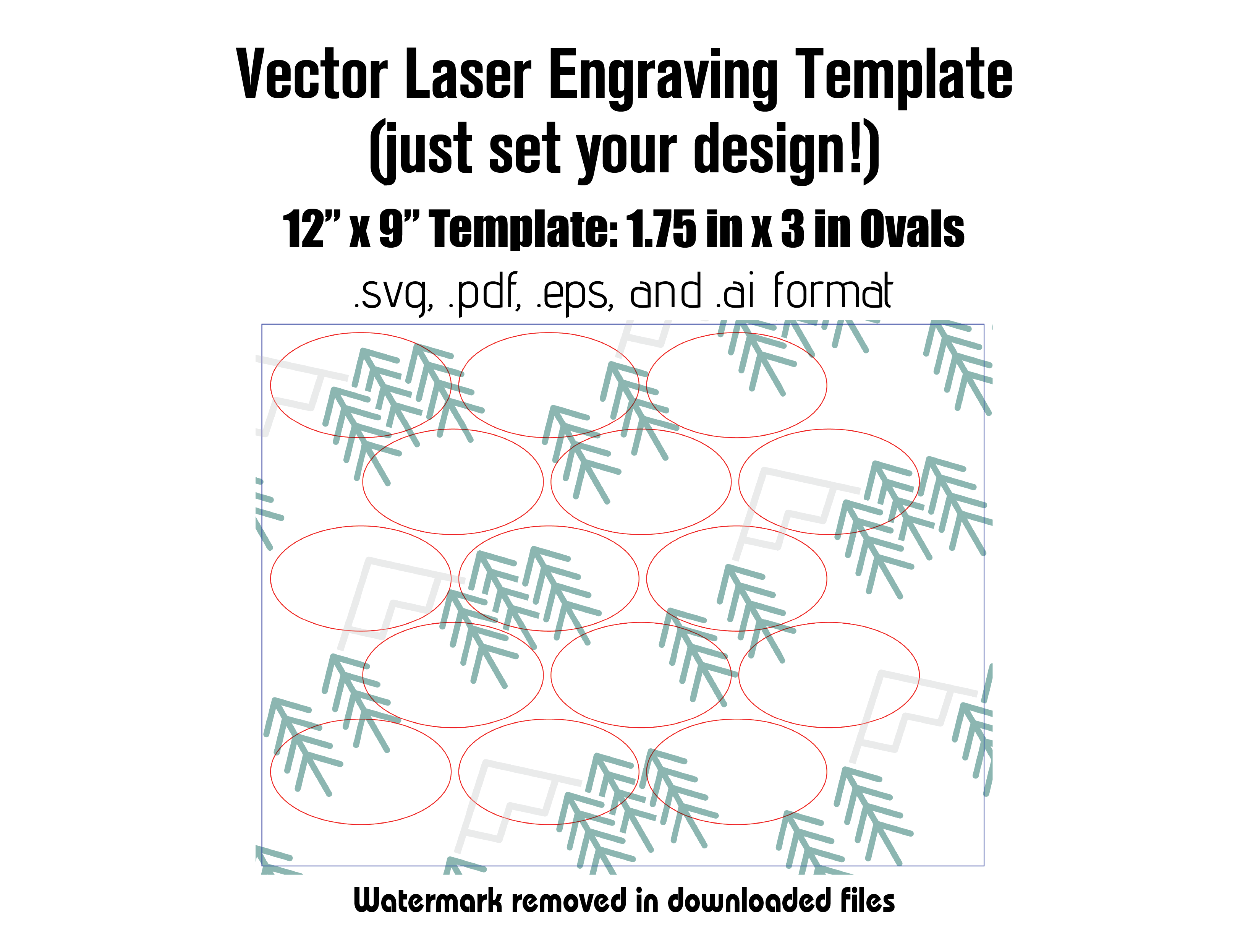 Digital Laser Cutting Template: 1.75" x 3" Ovals - 12" x 9" Sheet Size Digital Laser Engraving Files Craftworks NW 