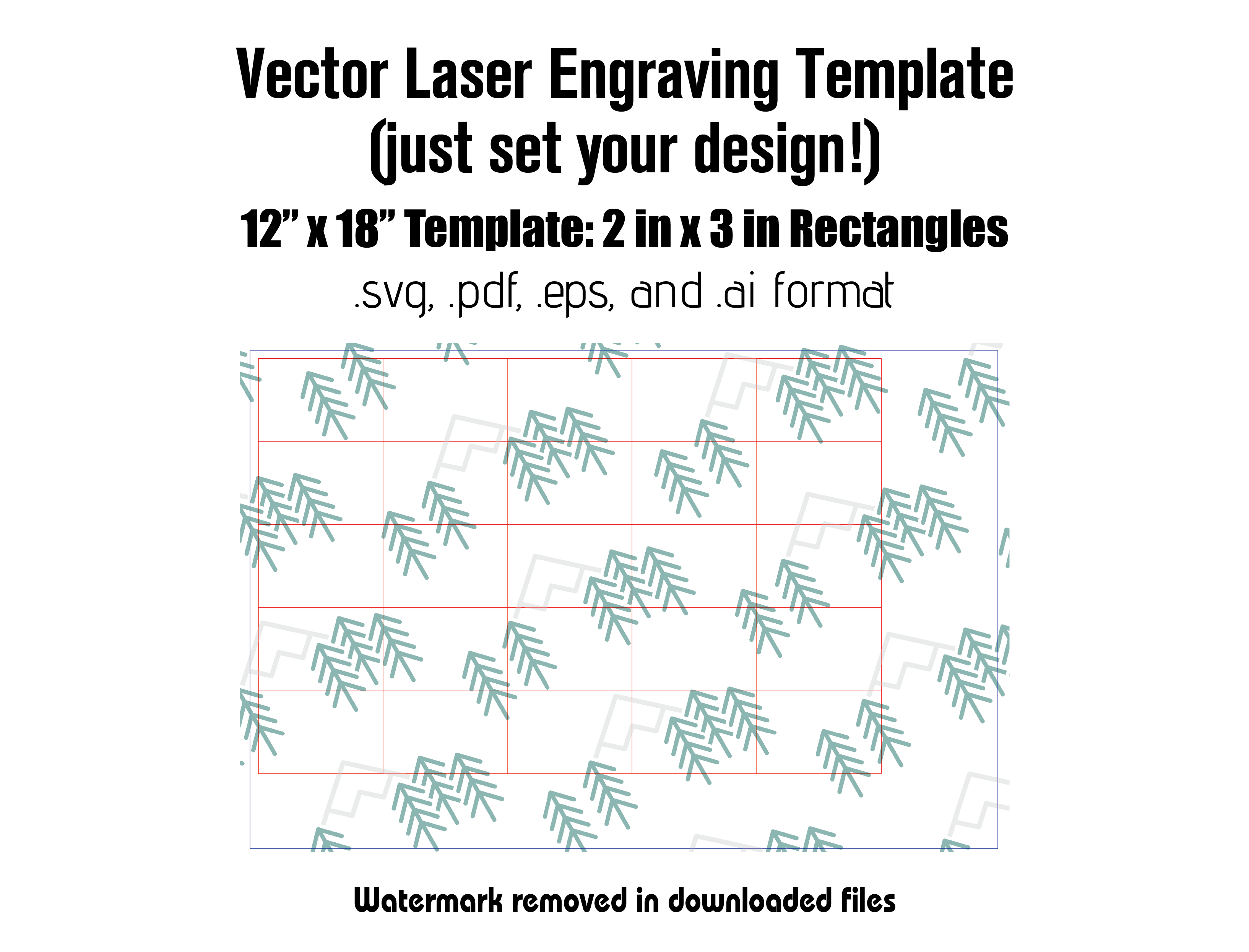 Digital Laser Cutting Template: 2" x 3" Rectangles - 12" x 18" Sheet Size Digital Laser Engraving Files Craftworks NW 