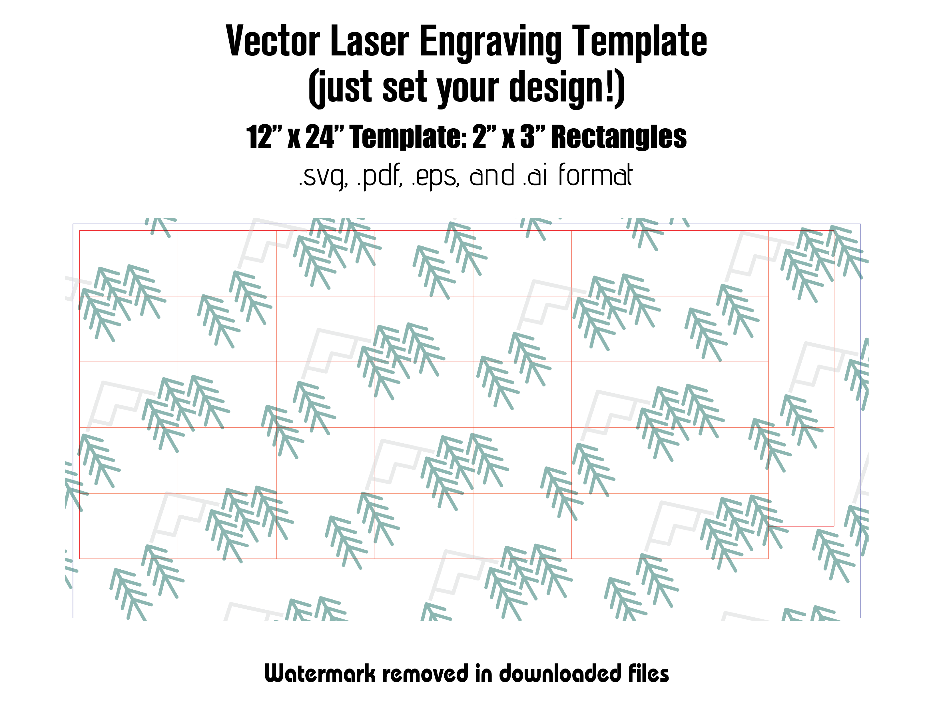 Digital Laser Cutting Template: 2" x 3" Rectangles - 12" x 24" Sheet Size Digital Laser Engraving Files Craftworks NW 