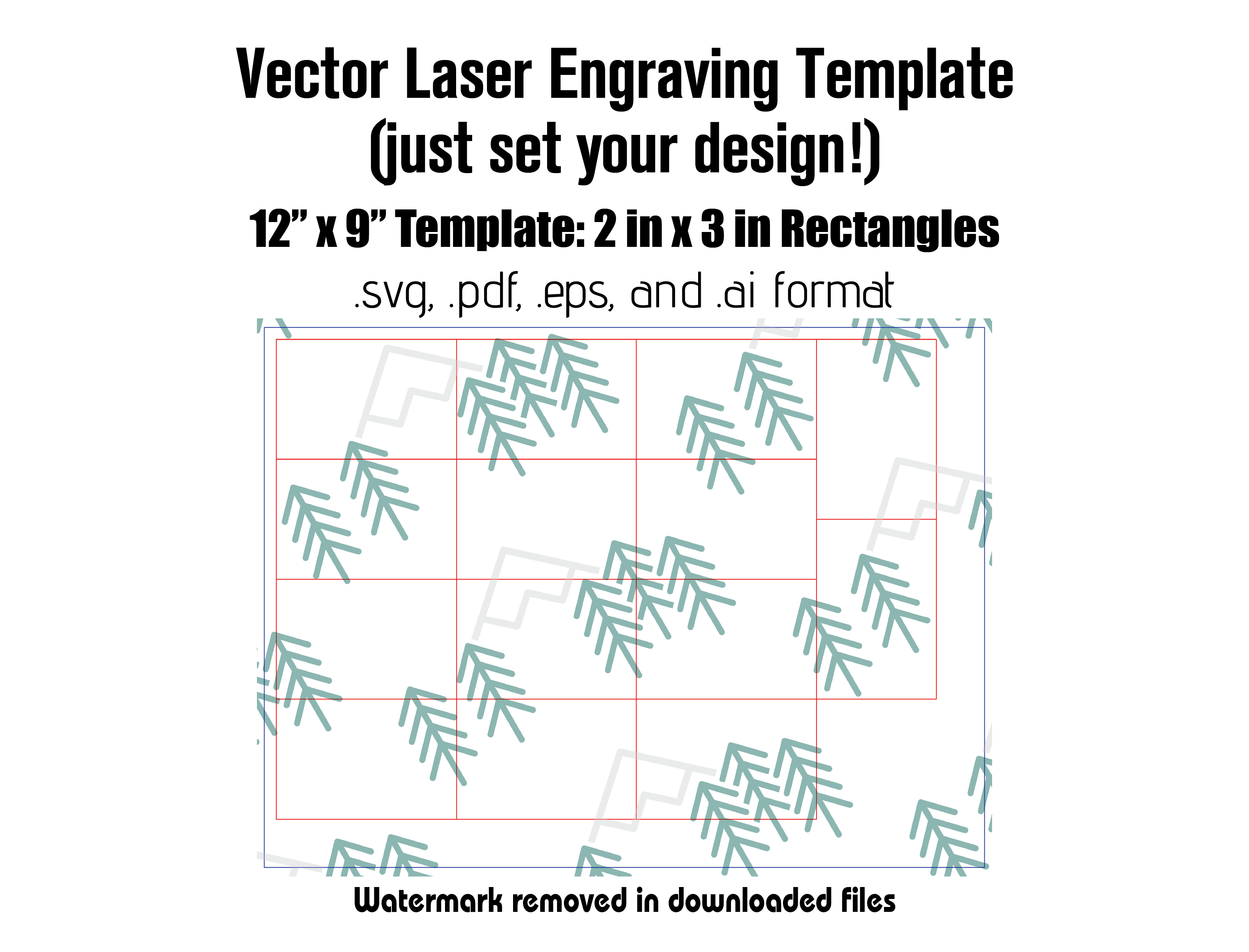 Digital Laser Cutting Template: 2" x 3" Rectangles - 12" x 9" Sheet Size Digital Laser Engraving Files Craftworks NW 