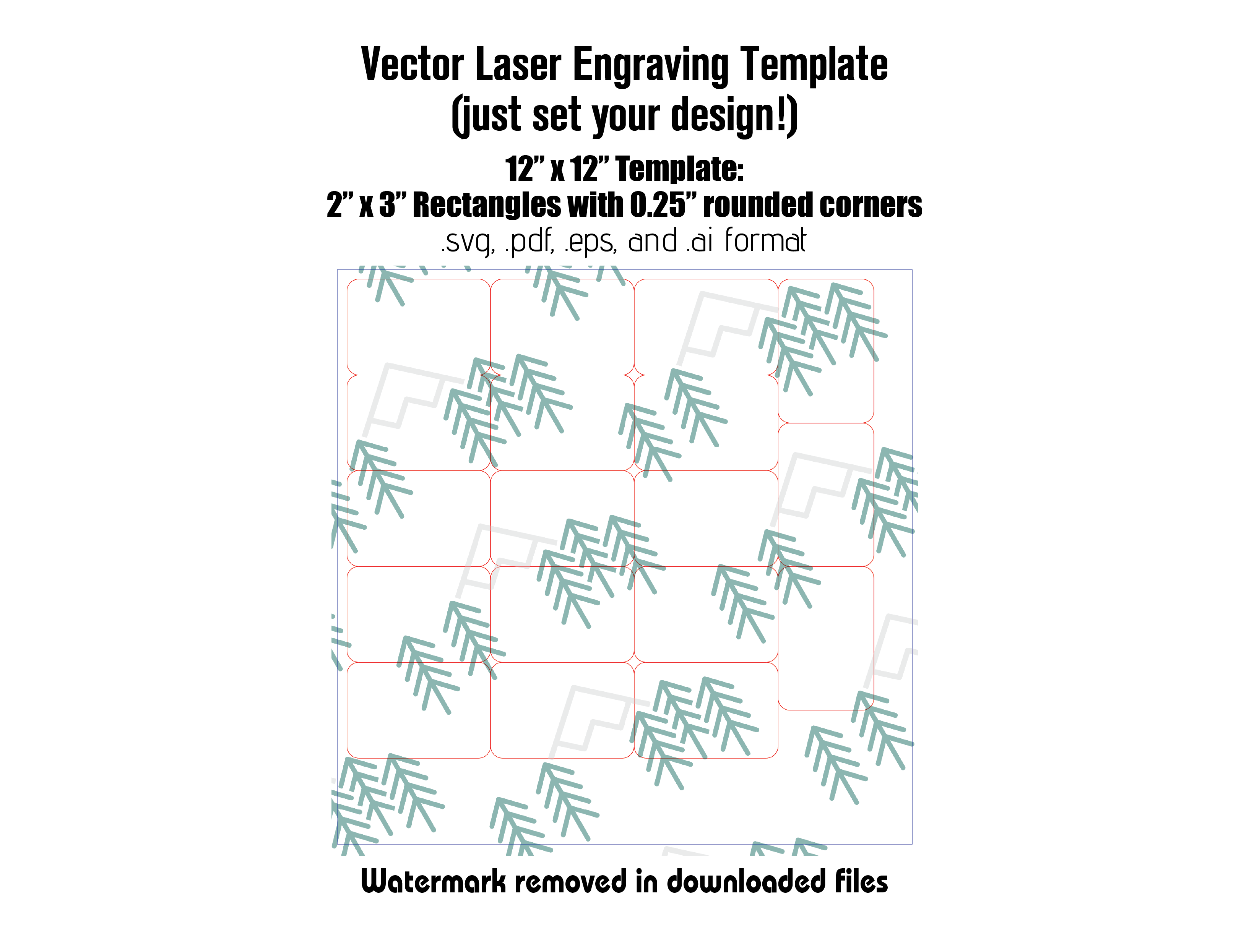 Digital Laser Cutting Template: 2" x 3" Rectangles w/Rounded Corners - 12" x 12" Sheet Size Digital Laser Engraving Files Craftworks NW 