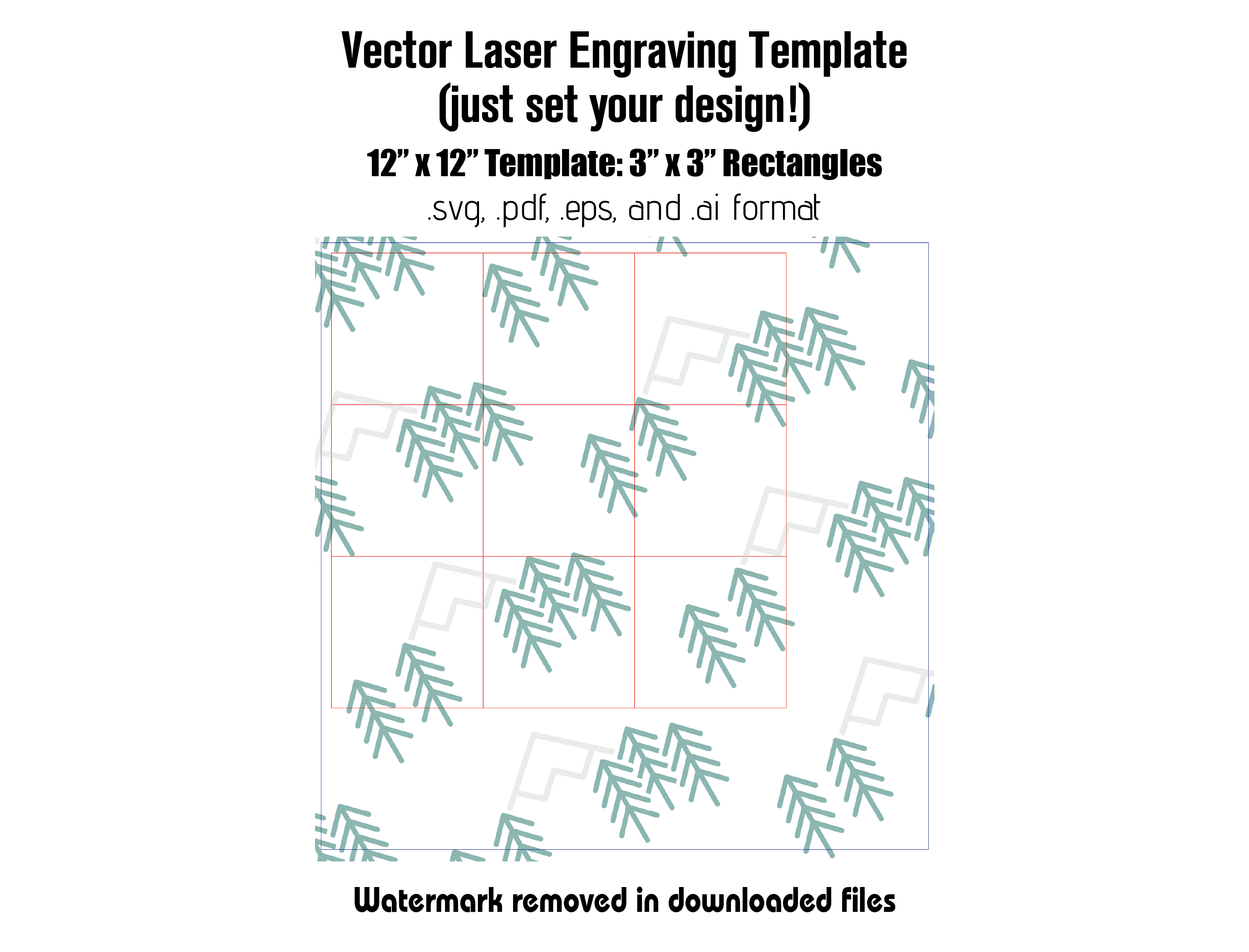 Digital Laser Cutting Template: 3" x 3" Rectangles - 12" x 12" Sheet Size Digital Laser Engraving Files Craftworks NW 