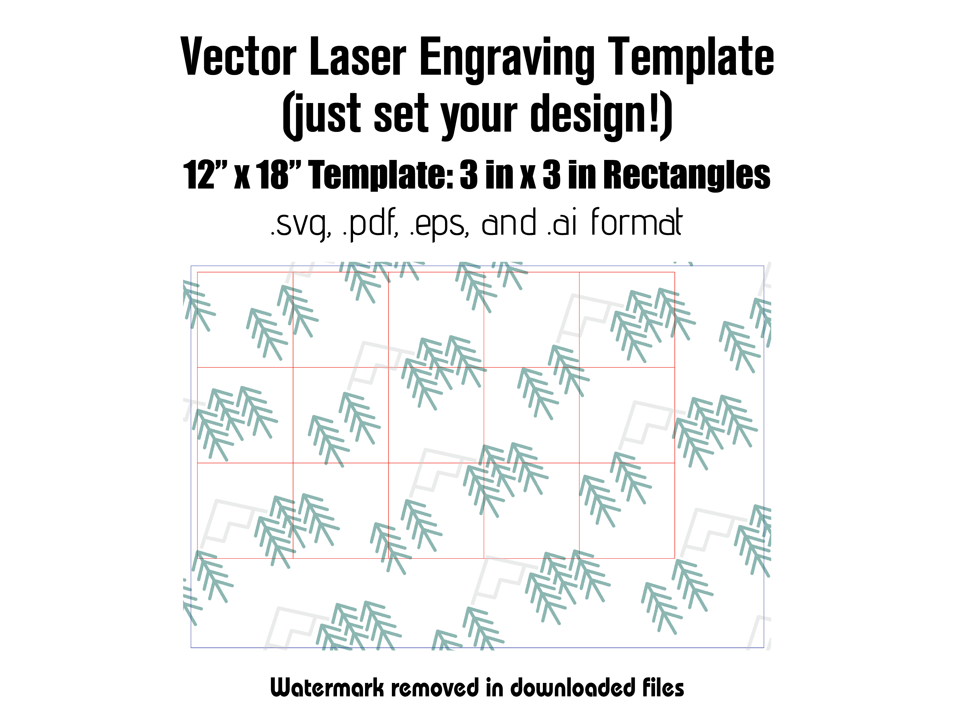 Digital Laser Cutting Template: 3" x 3" Rectangles - 12" x 18" Sheet Size Digital Laser Engraving Files Craftworks NW 