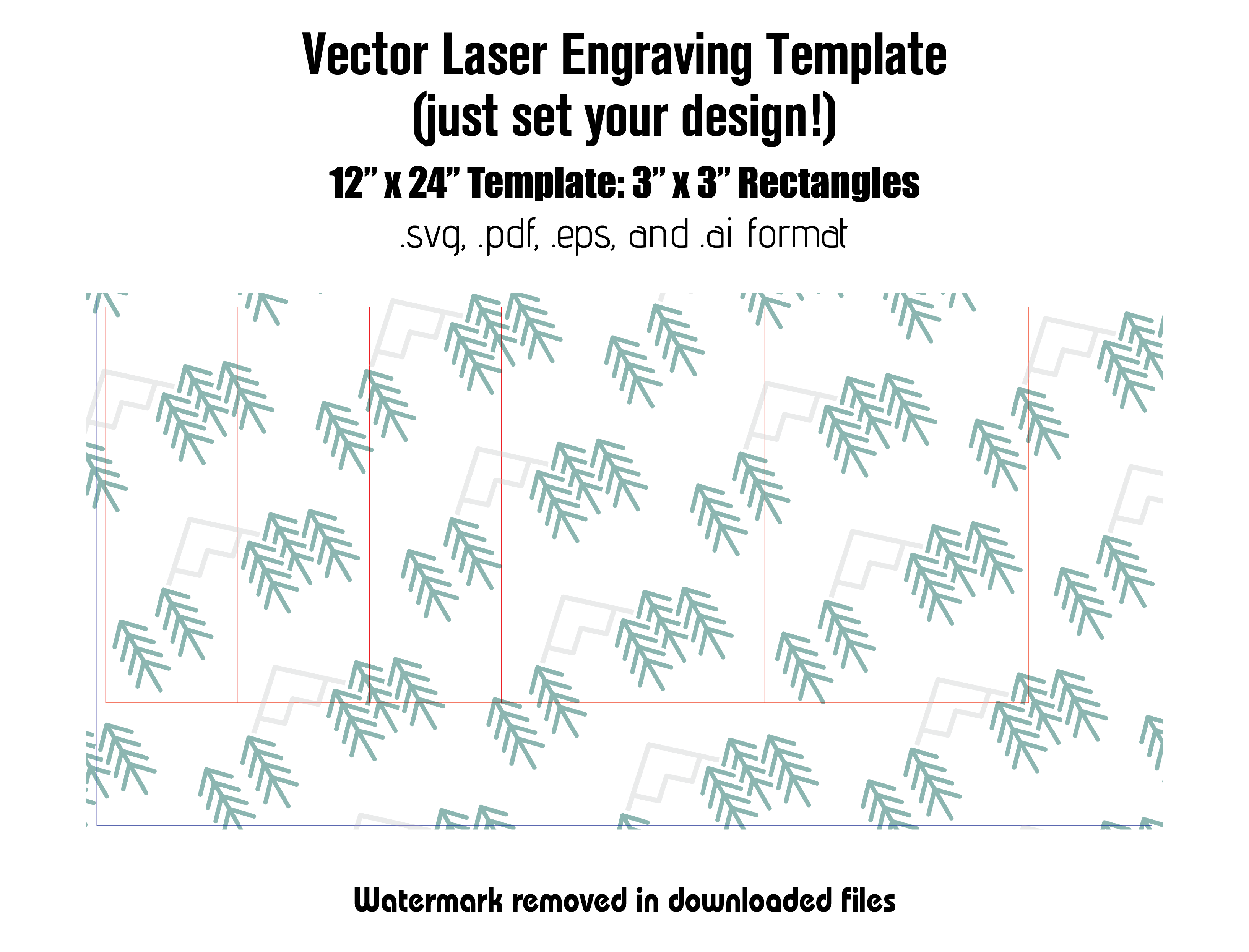 Digital Laser Cutting Template: 3" x 3" Rectangles - 12" x 24" Sheet Size Digital Laser Engraving Files Craftworks NW 