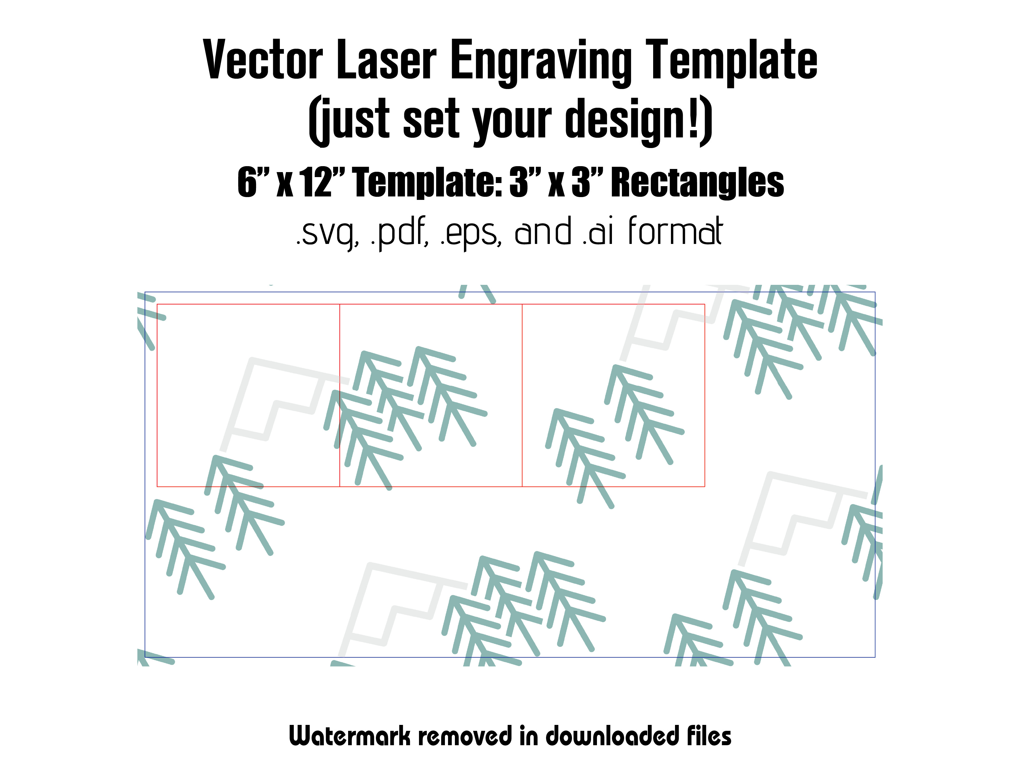 Digital Laser Cutting Template: 3" x 3" Rectangles - 6" x 12" Sheet Size Digital Laser Engraving Files Craftworks NW 