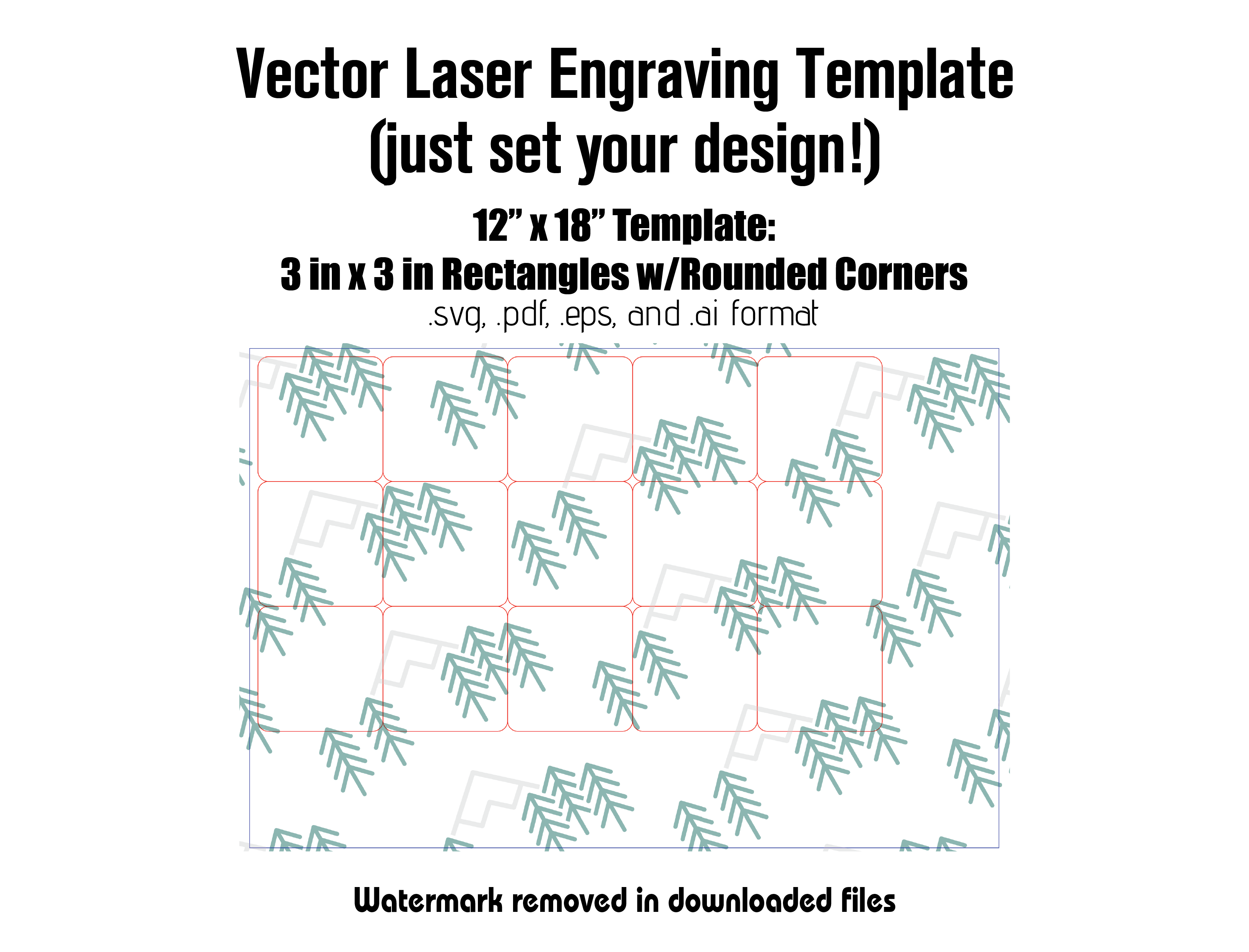 Digital Laser Cutting Template: 3" x 3" Rectangles w/Rounded Corners - 12" x 18" Sheet Size Digital Laser Engraving Files Craftworks NW 