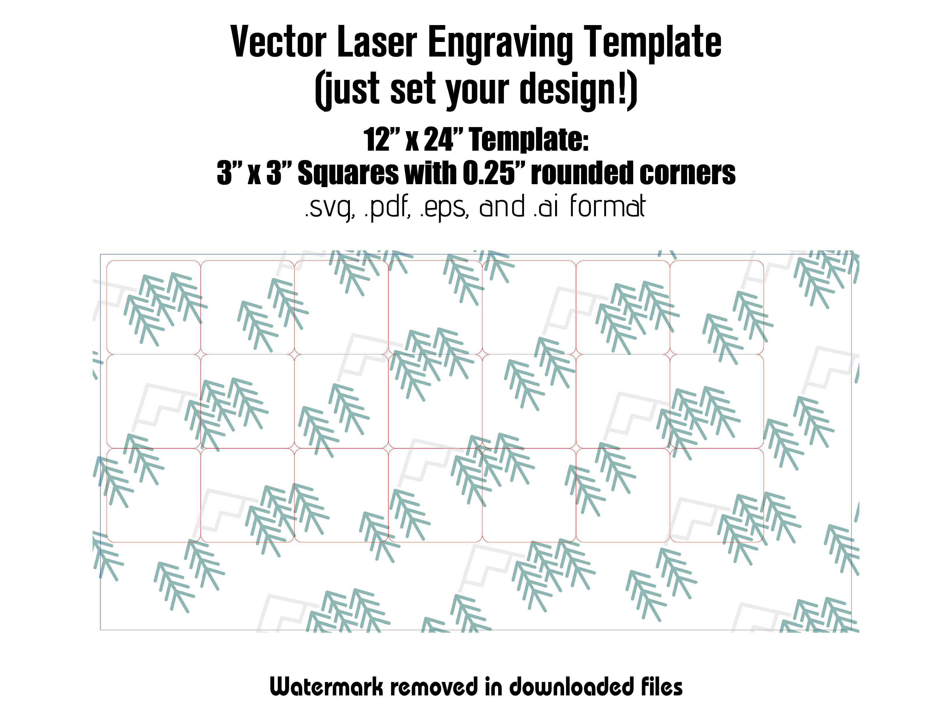 Digital Laser Cutting Template: 3" x 3" Rectangles w/Rounded Corners - 12" x 24" Sheet Size Digital Laser Engraving Files Craftworks NW 