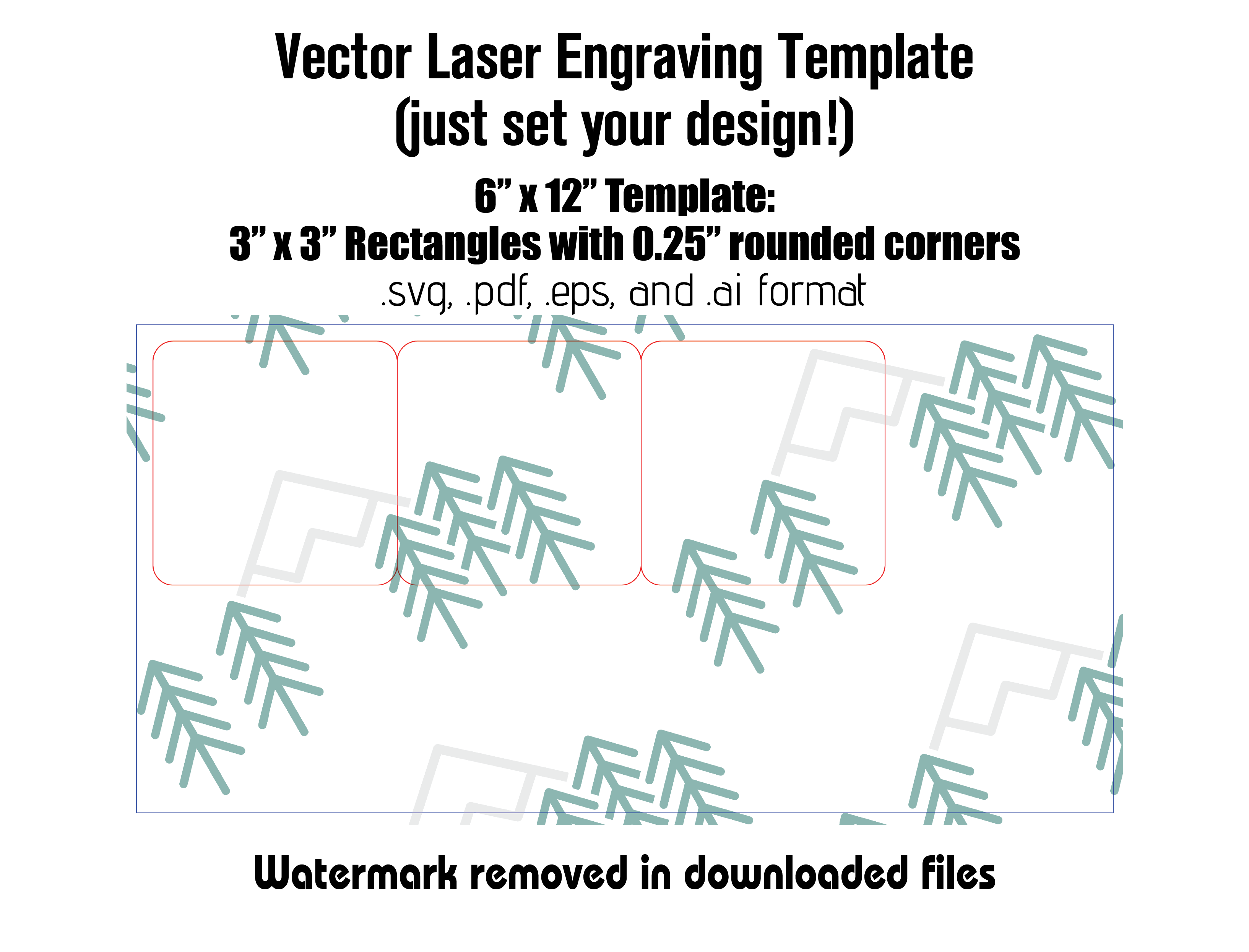 Digital Laser Cutting Template: 3" x 3" Rectangles w/Rounded Corners - 6" x 12" Sheet Size Digital Laser Engraving Files Craftworks NW 