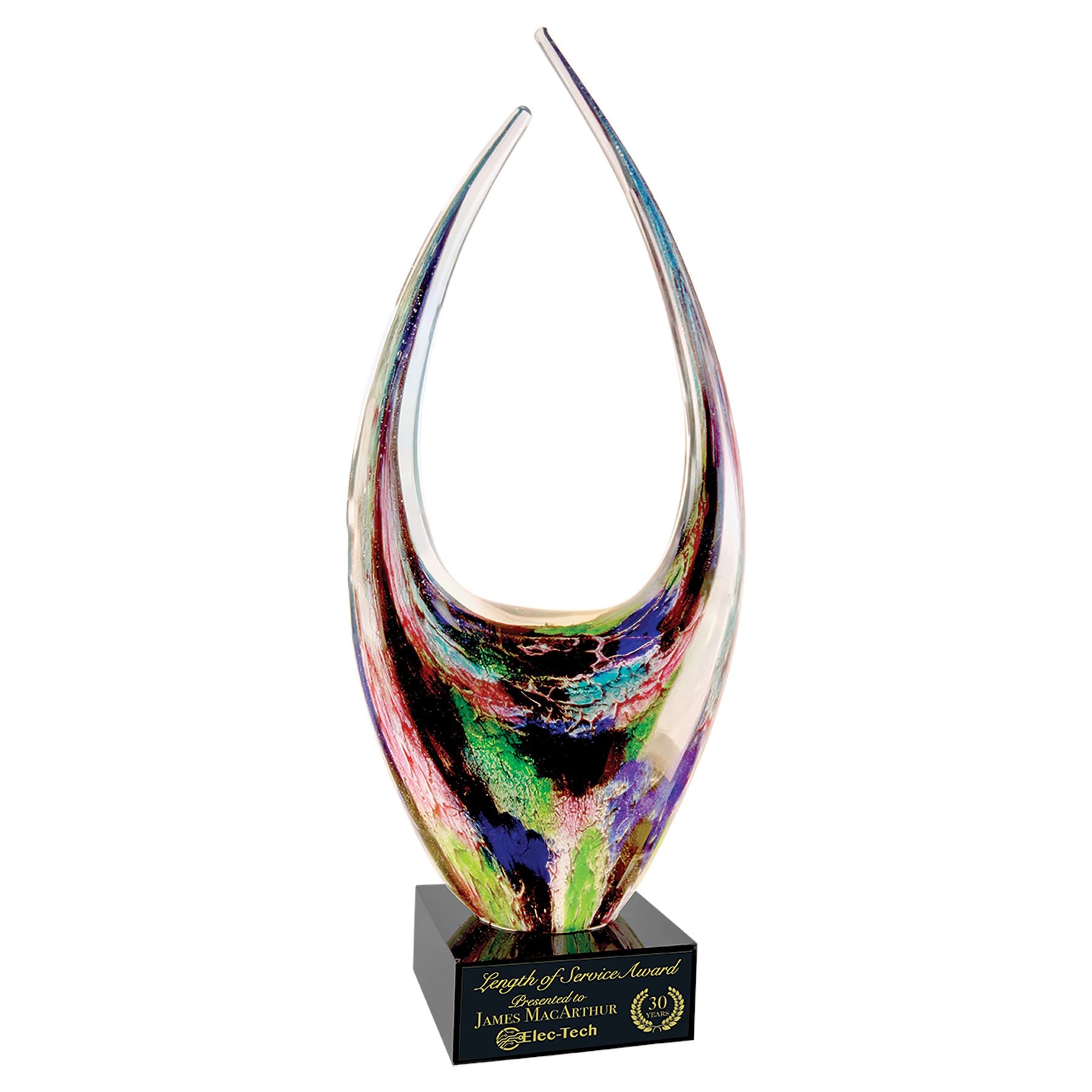 Dual Rising Art Glass with Square Black Base, 16 3/4" Art Glass Award, Laser Engraved Art Glass Craftworks NW 