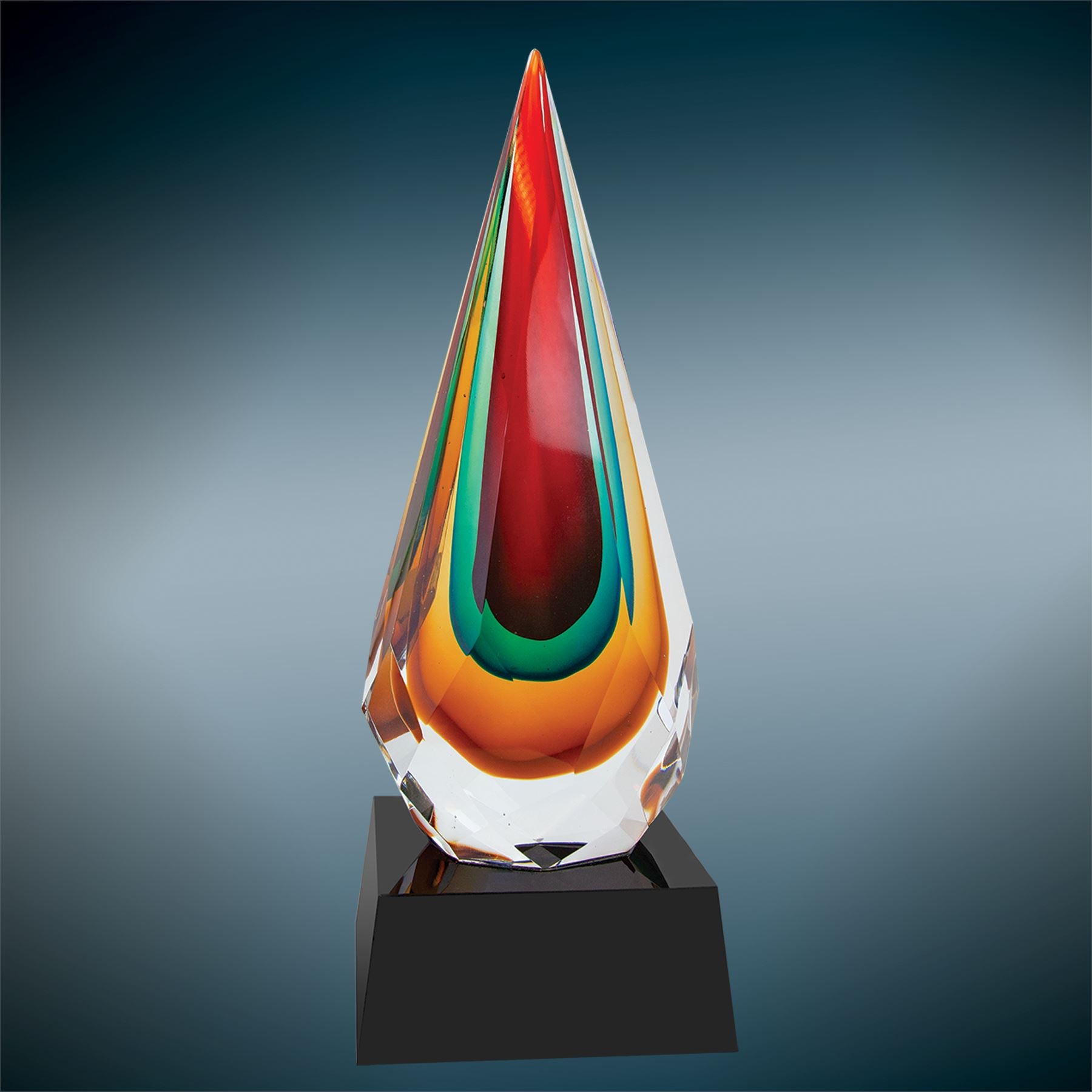 Faceted Rain Drop, 12" Art Glass Award, Laser Engraved Art Glass Craftworks NW 