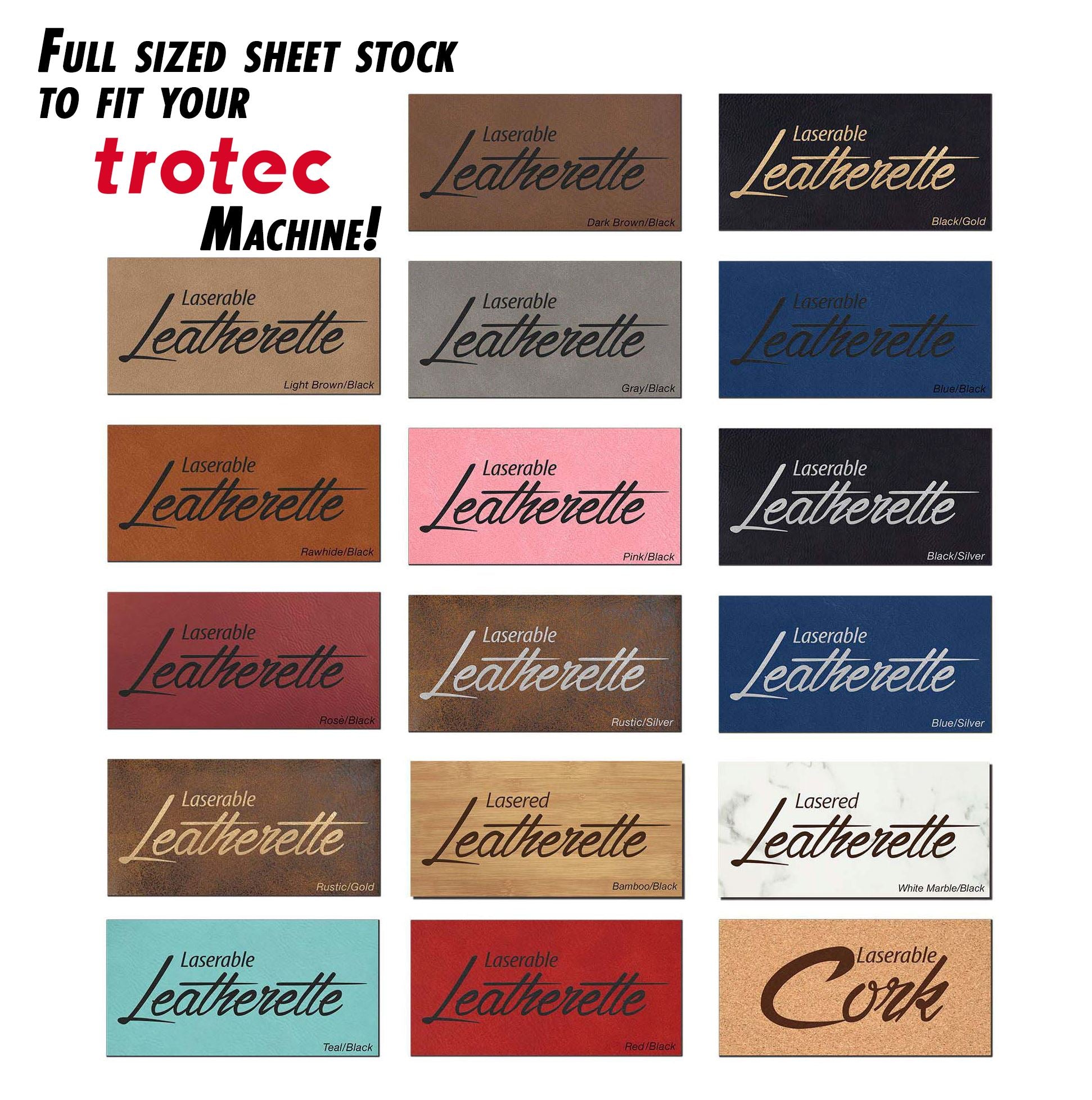 Full Size Laserable Leatherette Sheet Stock, Trotec Laser Engravers Sheet Stock Craftworks NW 