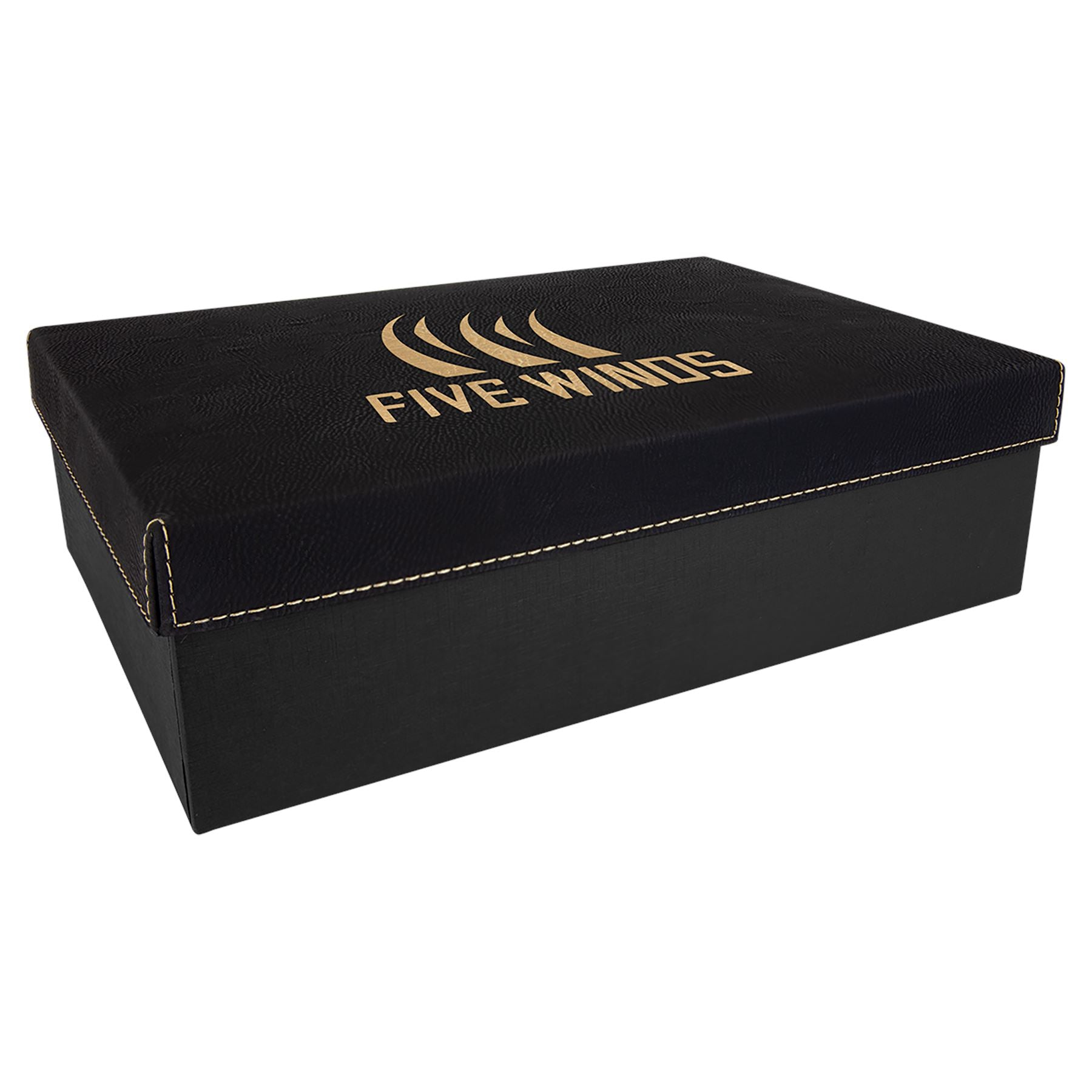 Gift Box with Laserable Leatherette Lid, 11 3/4" x 7 3/4", Laser Engraved Gift Box Craftworks NW Black/Gold Small 