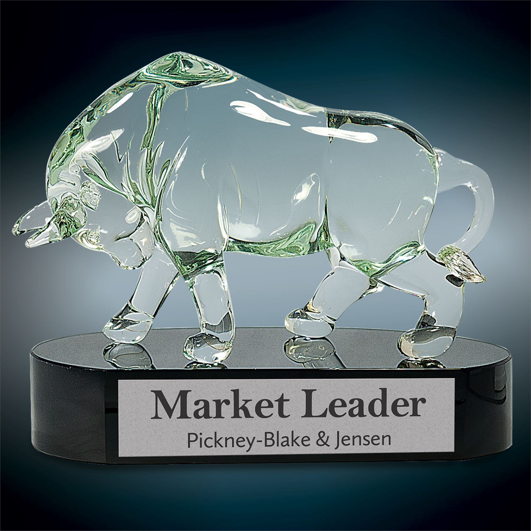 Glass Bull, 7-1/2" Art Glass Award, Laser Engraved Art Glass Craftworks NW 
