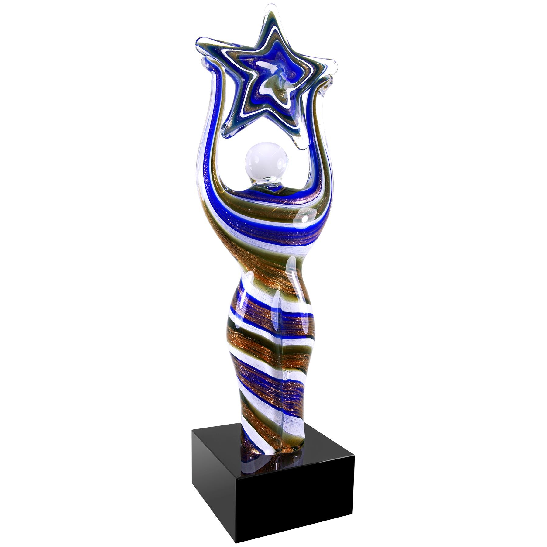 Glass Figure w/Star & Black Base, 12" Art Glass Award, Laser Engraved Art Glass Craftworks NW 