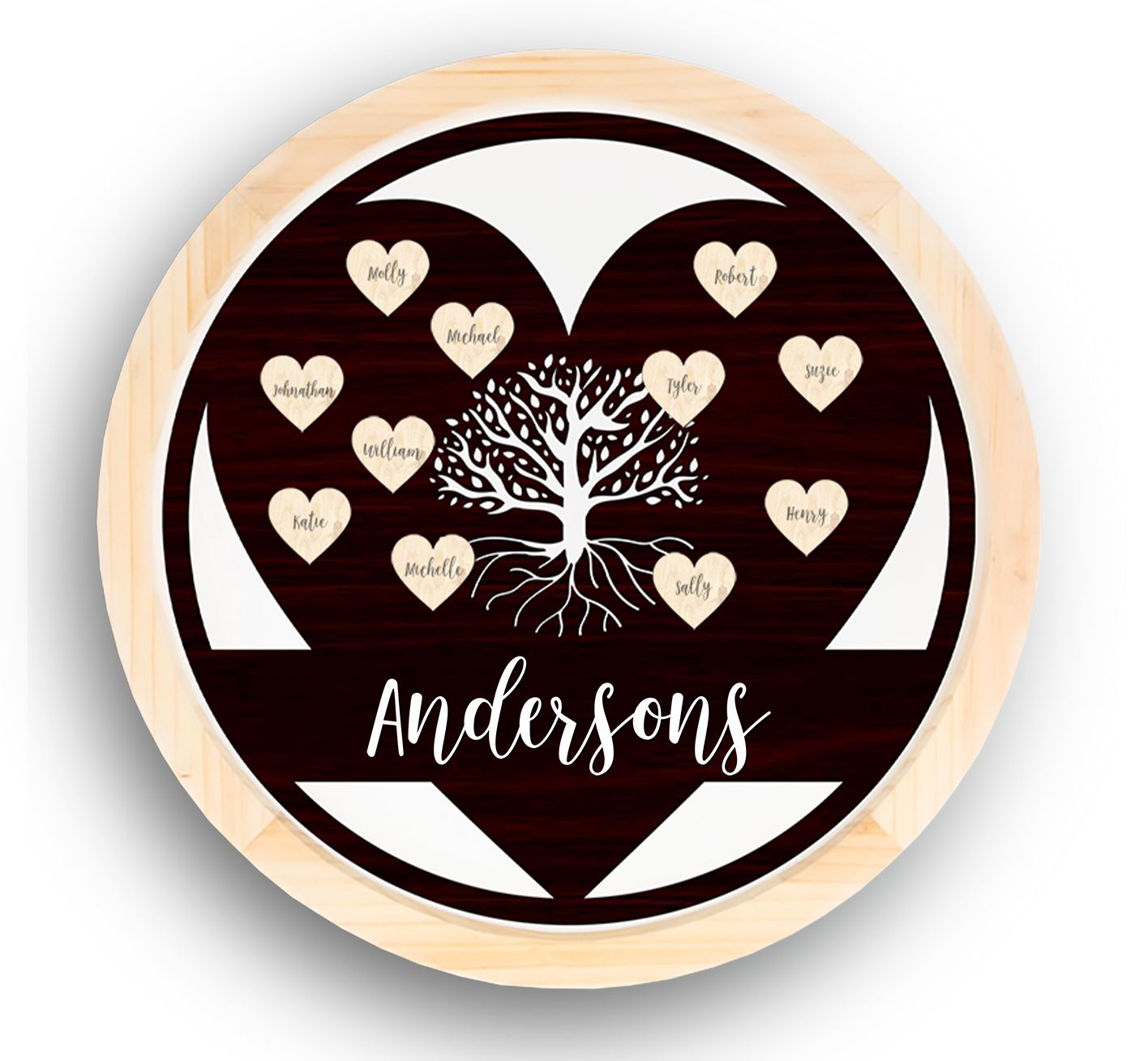 Hanging Family Tree Sign, Heart Shape, 15 1-1/4in x 15 1-1/4in Wood Sign Craftworks NW Espresso Up to 10 