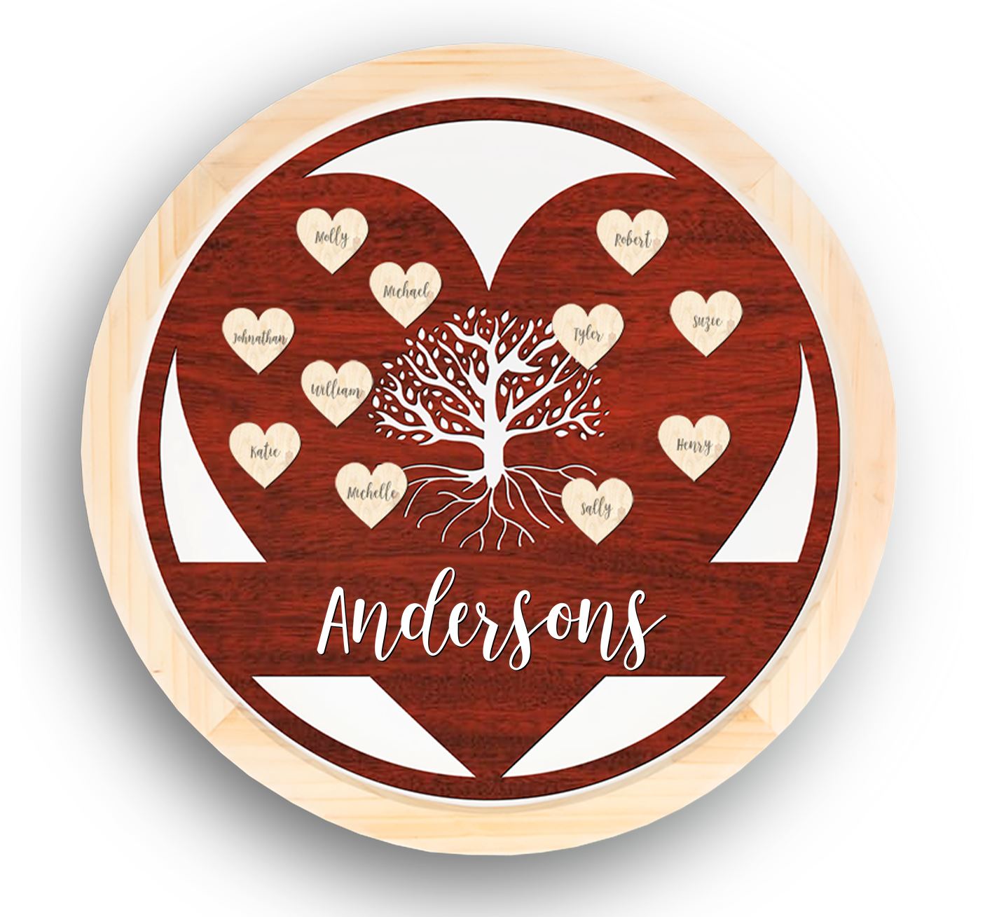 Hanging Family Tree Sign, Heart Shape, 15 1-1/4in x 15 1-1/4in Wood Sign Craftworks NW Red Up to 10 
