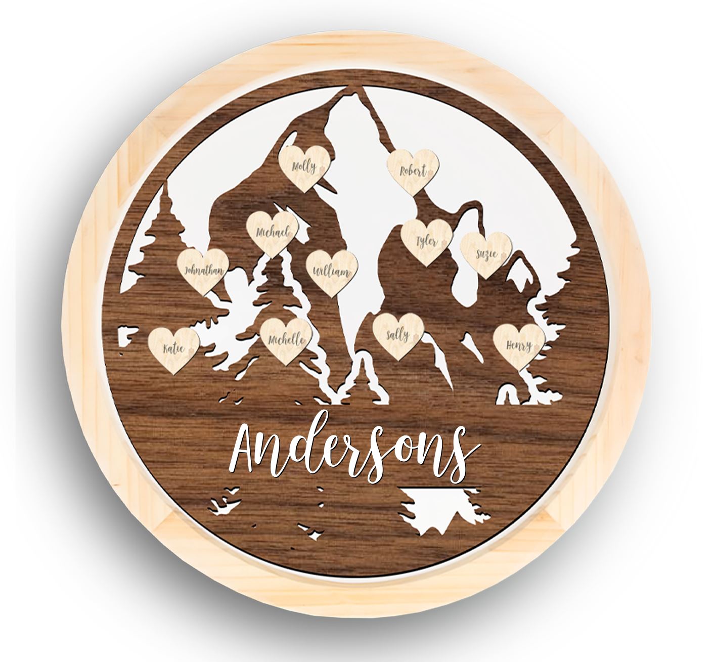 Hanging Family Tree Sign, Mountain Scenery, 15 1-1/4in x 15 1-1/4in Wood Sign Craftworks NW Brown Up to 10 